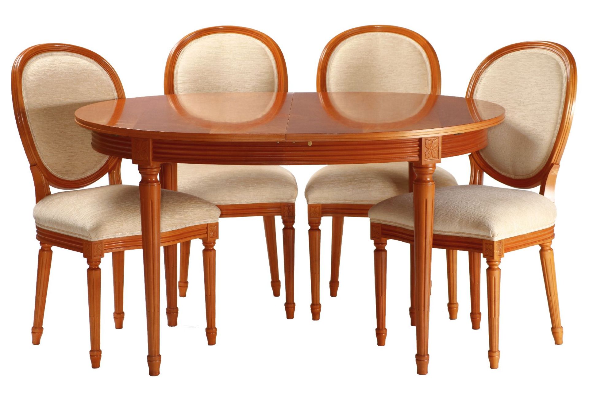 Table with 4 chairs, "Anno Dom", Germany, cherry tree partly solid, cherry veneered top,extendable