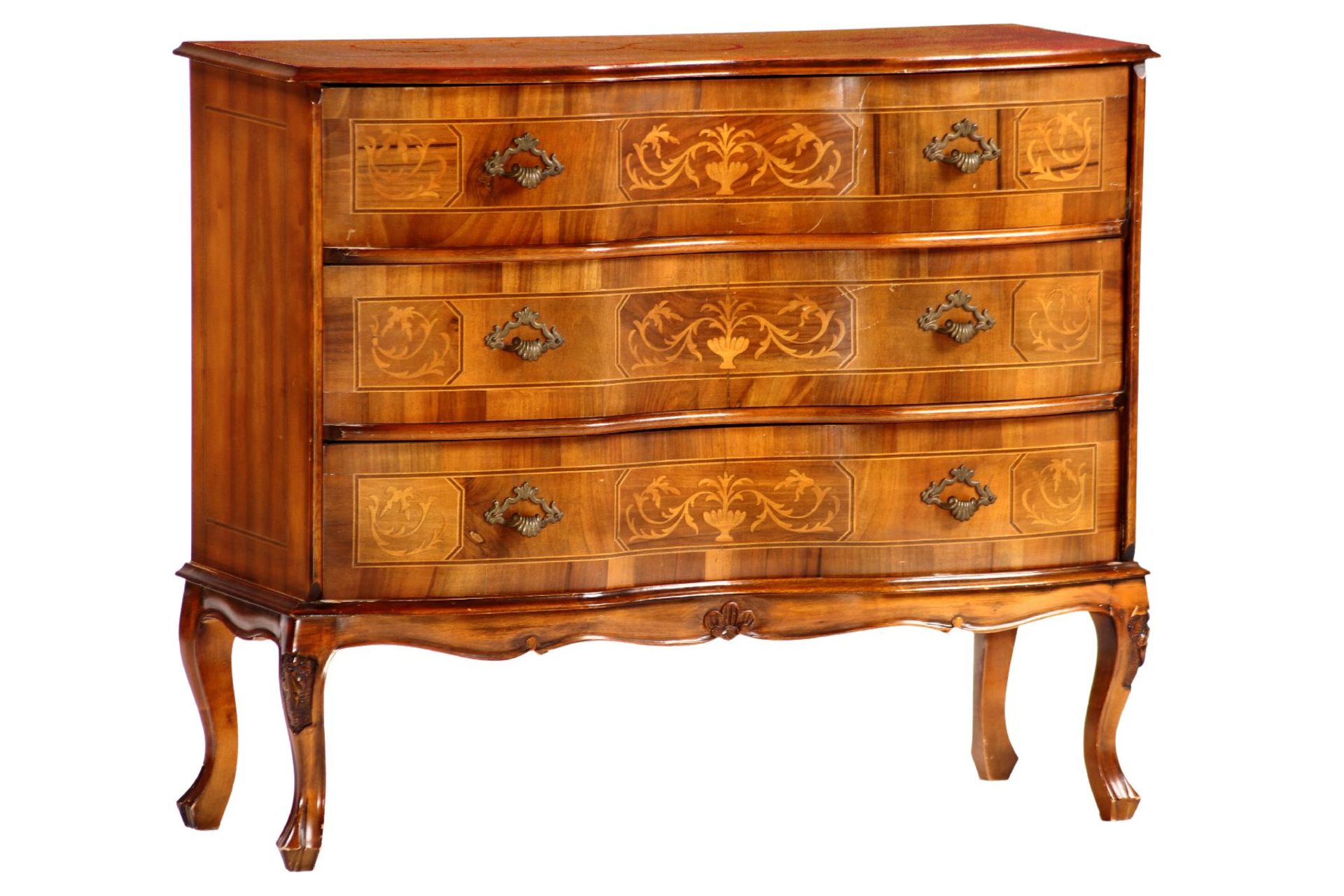 Chest of drawers, based on the Italian model of the 18th century, corpus softwood, walnut veneer,
