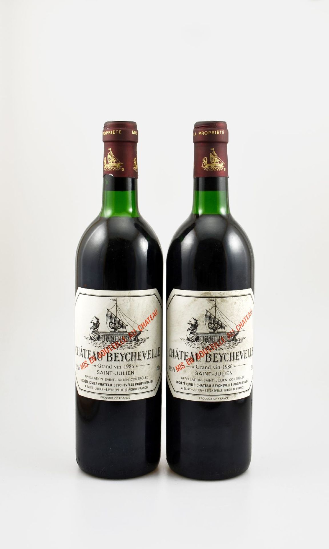 2 bottles of 1986 Chateau Beychevelle, Saint-Julien, each approx 75 cl, 12,9 % Vol., filling