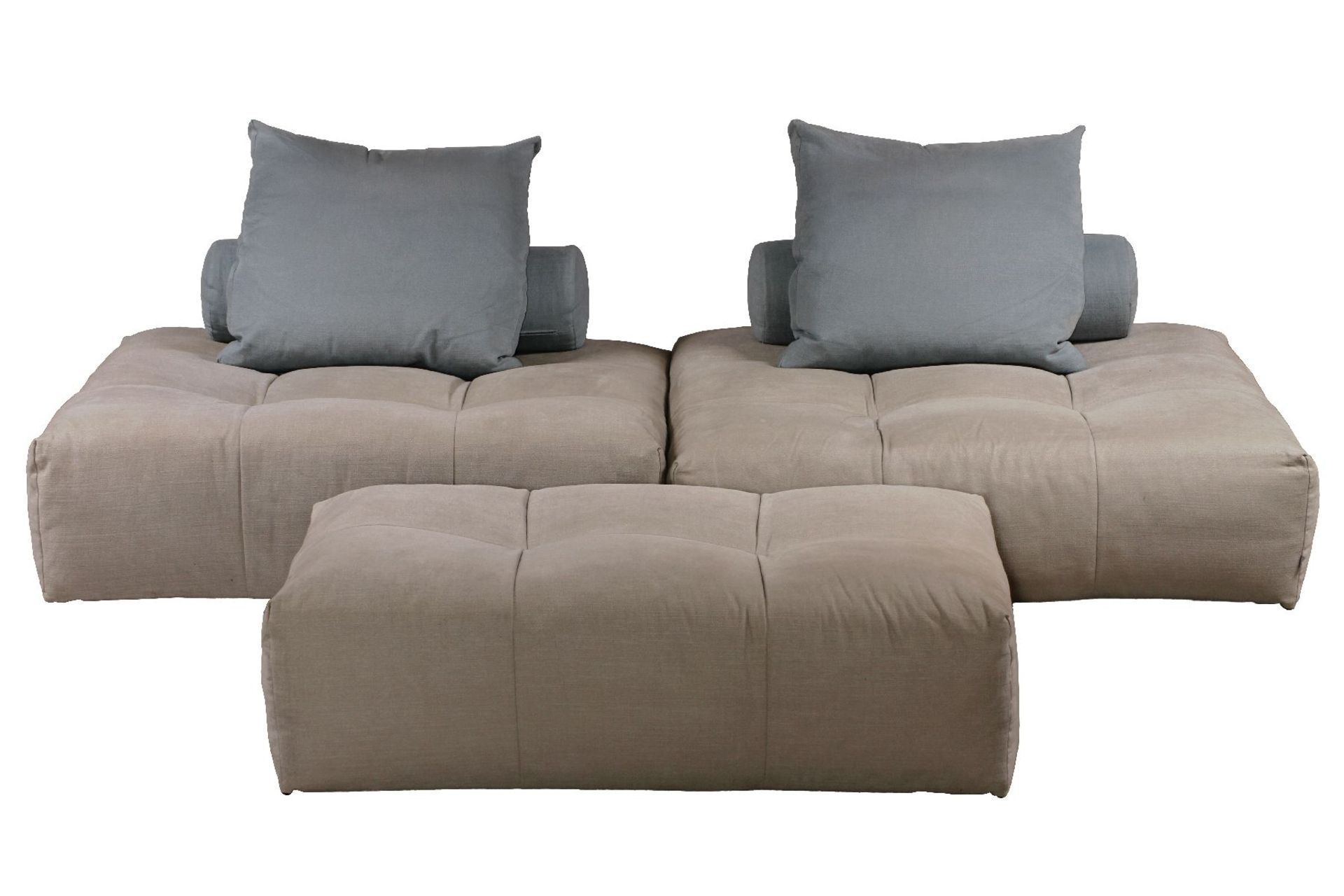 Pixel sofa combination, 3 seat modules, 2x 122x122 cm each, 1x 122x82 cm, 2 cushions withdove-blue