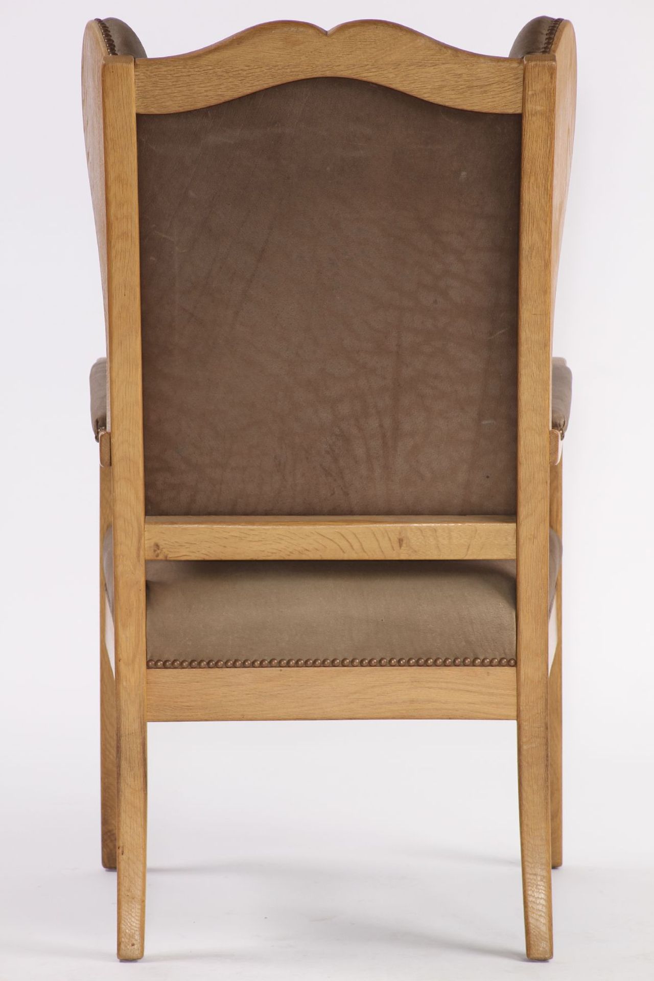 Wingback armchair, solid oak frame, gray-brownleather upholstery, with nail decoration, - Image 3 of 4