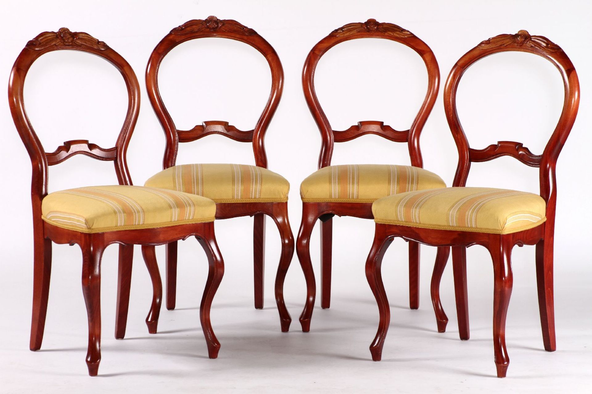 4 chairs, modeled on 1860, so-called spoon chairs, solid walnut frames, stained on cherrywood,