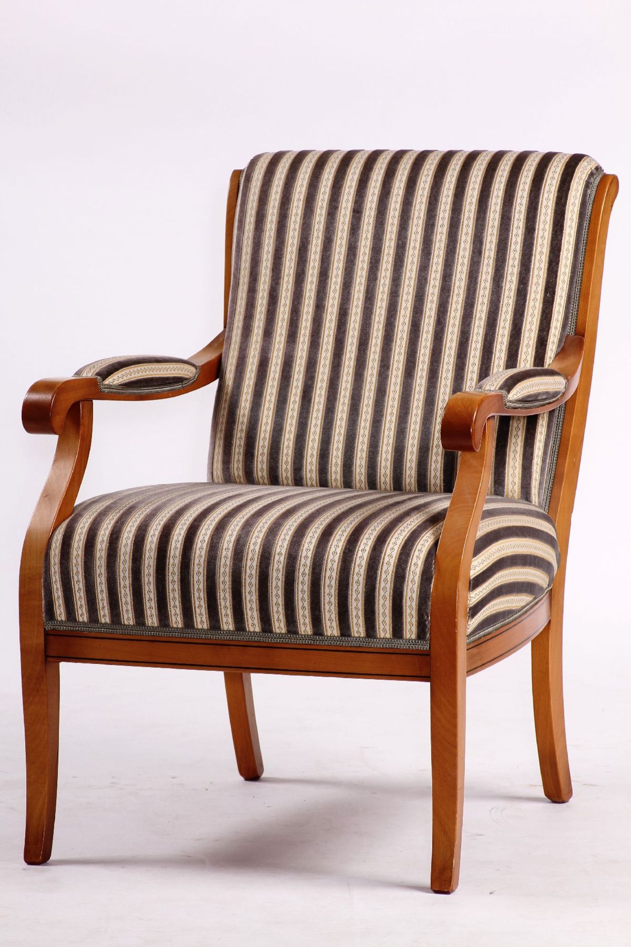 Armchair, in Biedermeier style, solid cherry, elegantly curved on all sides, high-quality fabric