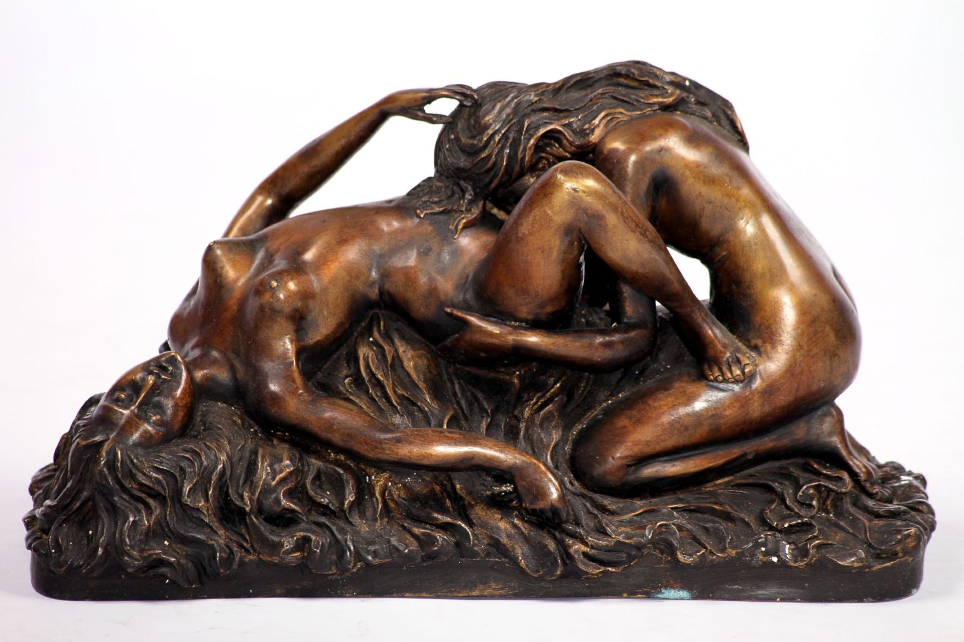 Women making love, bronze, brown, golden brownand anthracite patinated, erotic vivid reproduction,