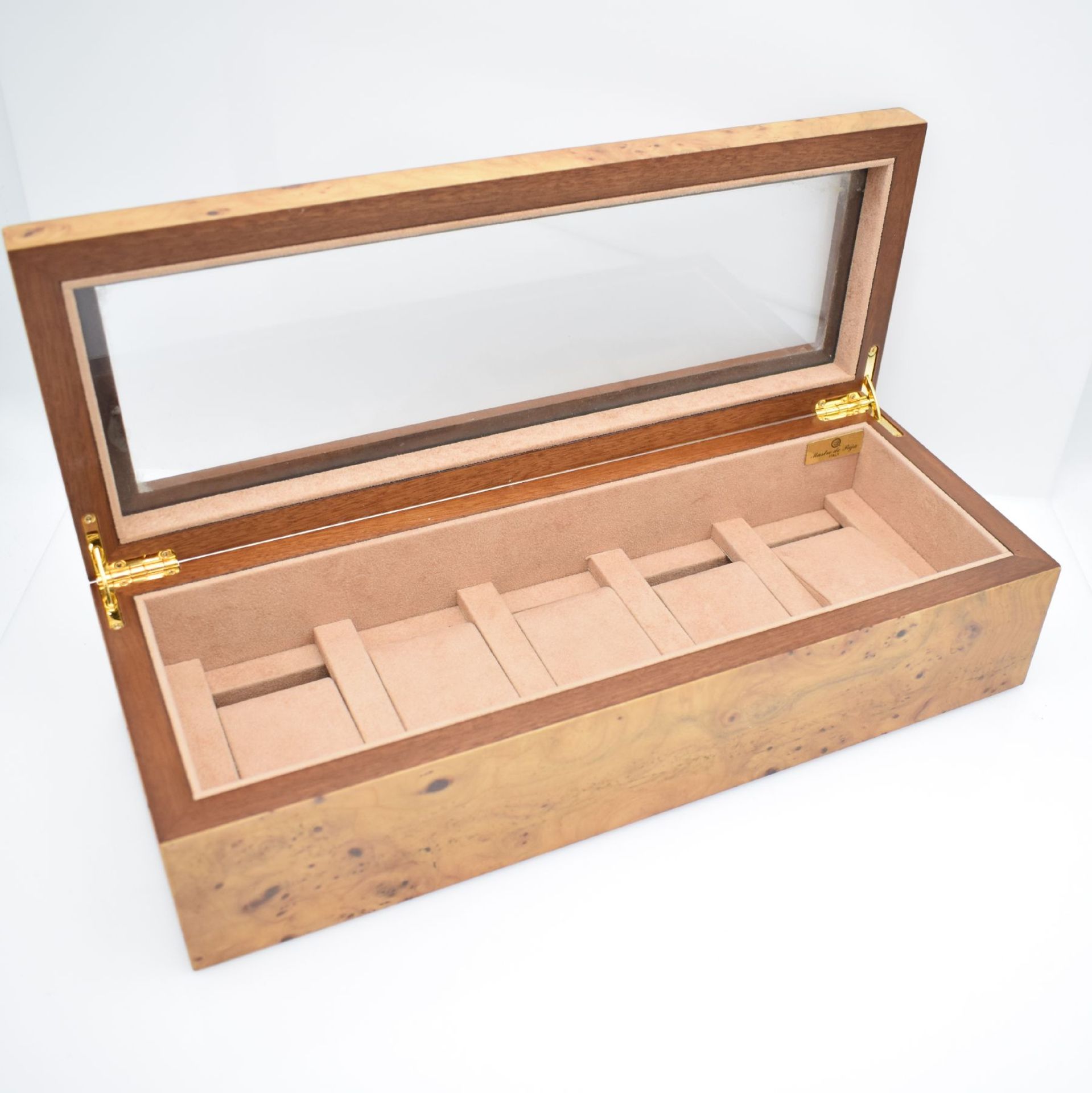 Watch collectors box with root wood veneer & sight glass for 5 wristwatches, measures approx. 36 x - Bild 3 aus 4