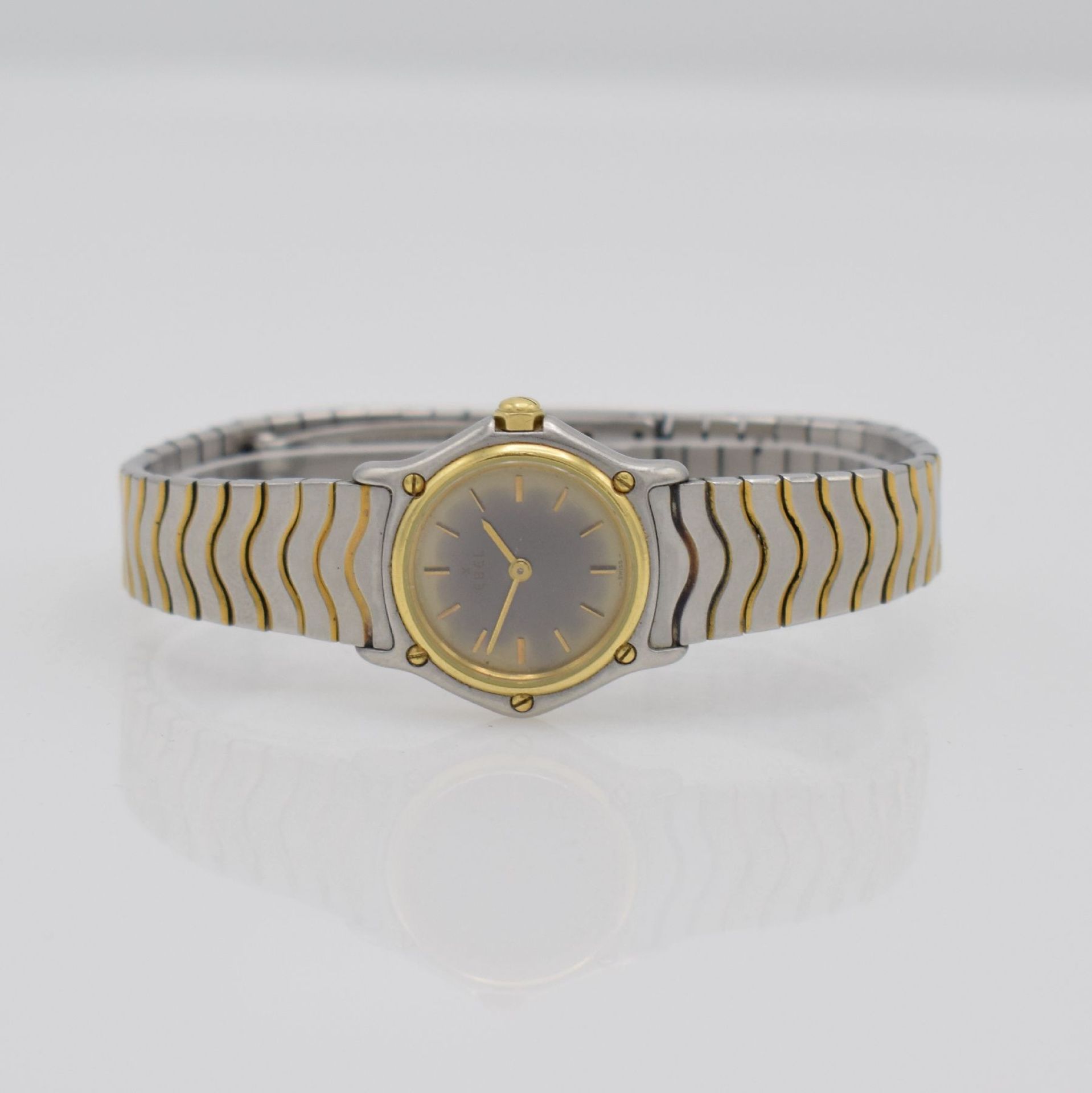 EBEL Classic Wave ladies wristwatch in steel/ gold, Switzerland around 1990, reference 166901, bezel