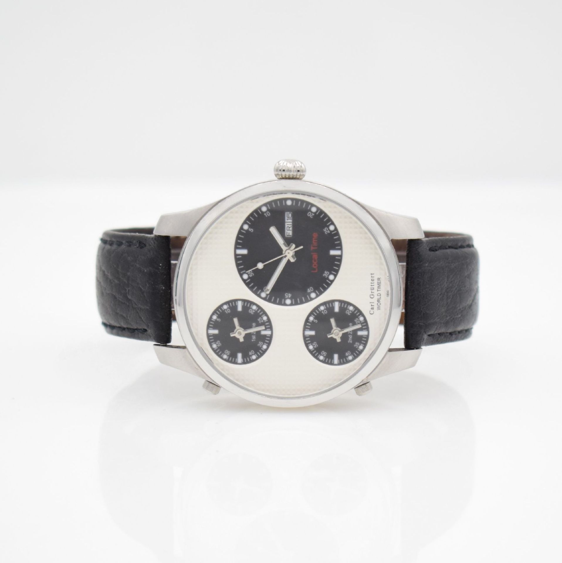 CARL GRÜTTERT Worldtimer limited gents- wristwatch in steel, Switzerland around 2000, large