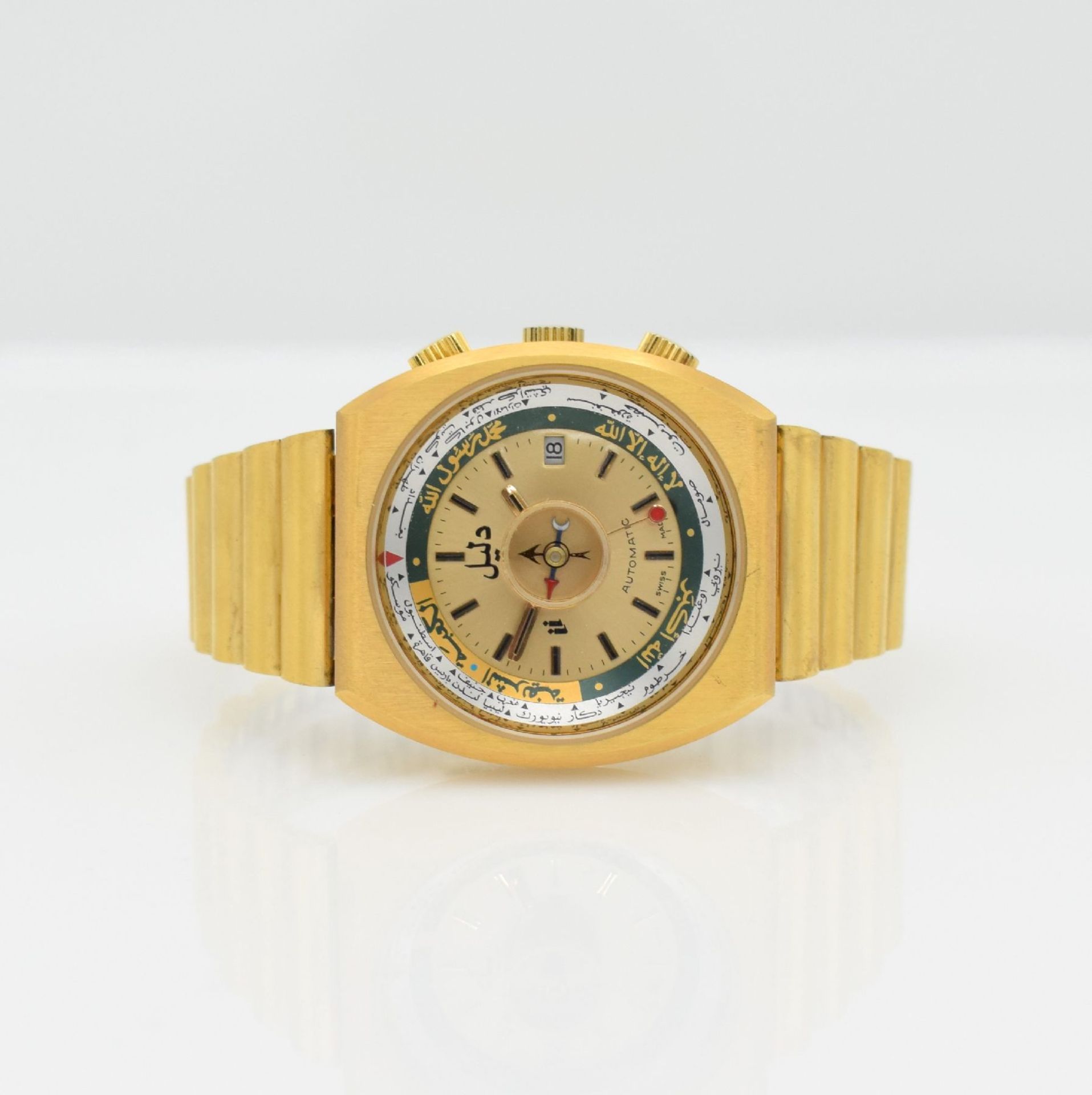 DALIL Moslems-Watch unworn gents wristwatch with compass, Switzerland around 1975, self winding,