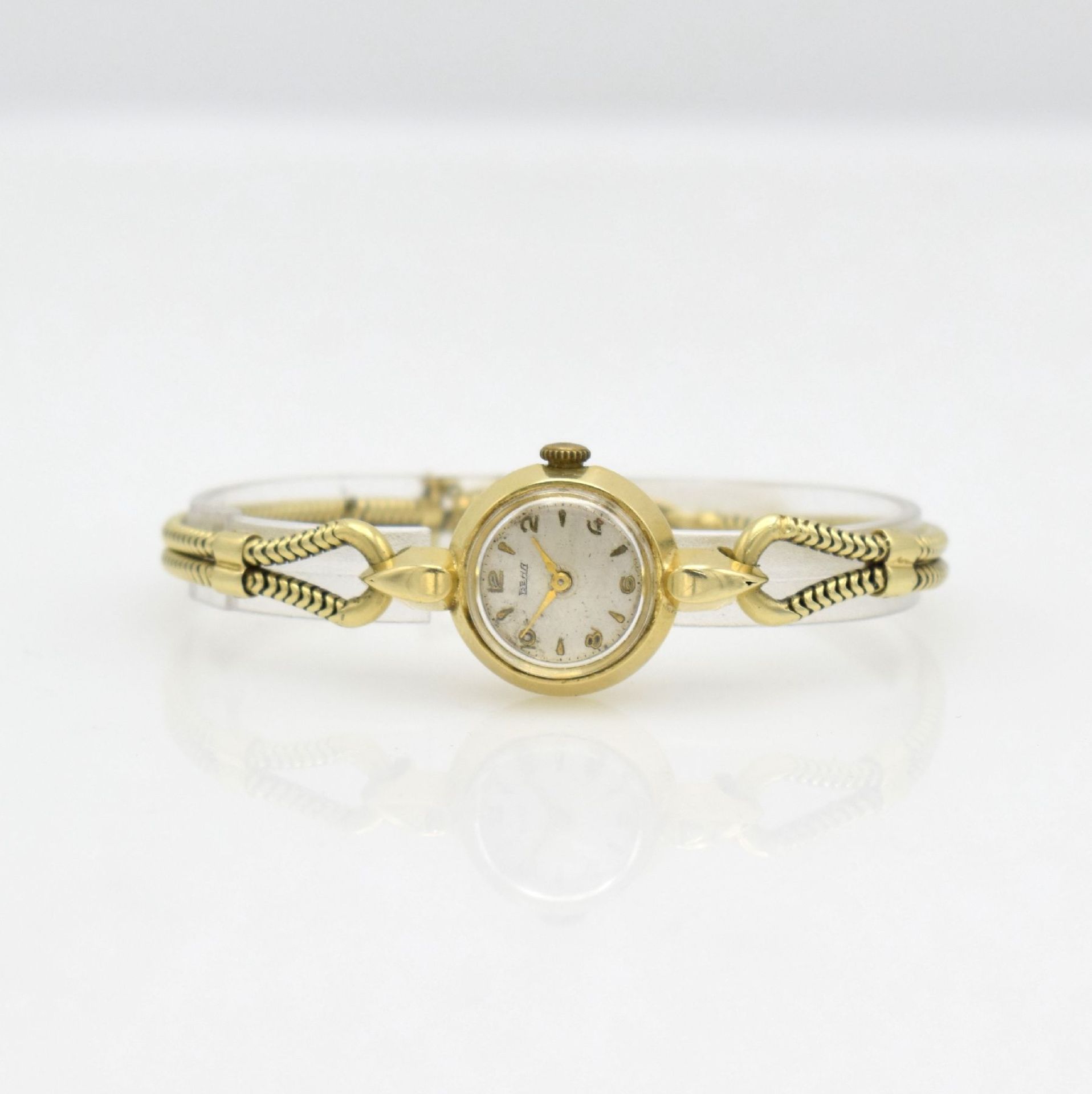 BEHA 14k yellow gold ladies wristwatch Switzerland/Germany around 1950, manual winding, pressed down