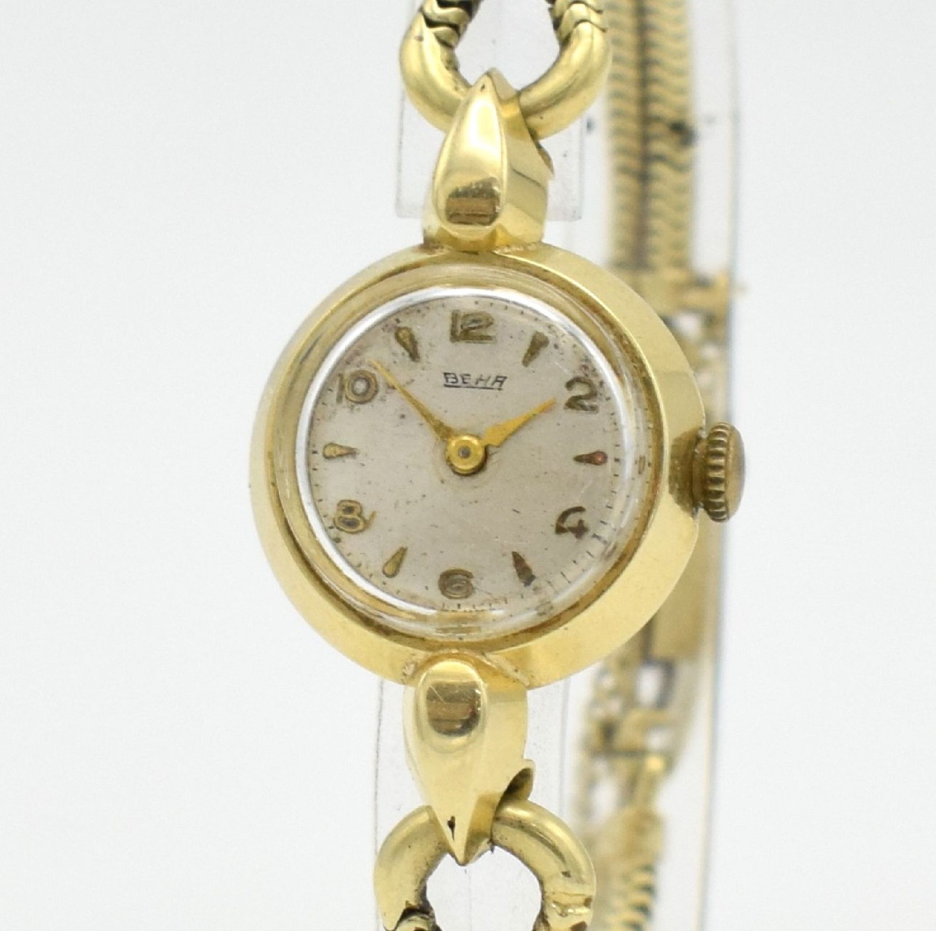 BEHA 14k yellow gold ladies wristwatch Switzerland/Germany around 1950, manual winding, pressed down - Bild 4 aus 5