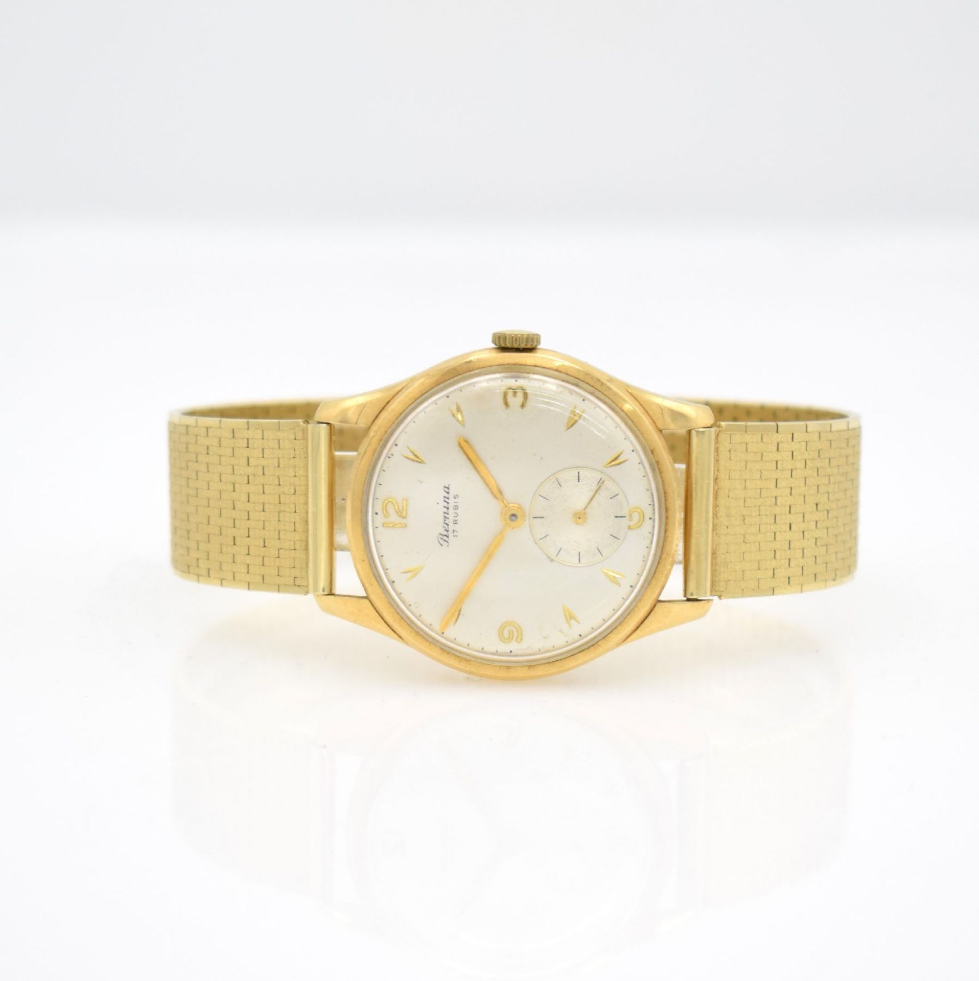 BERNINA 18k yellow gold gents wristwatch with 14k yellow gold bracelet, Switzerland around 1960,