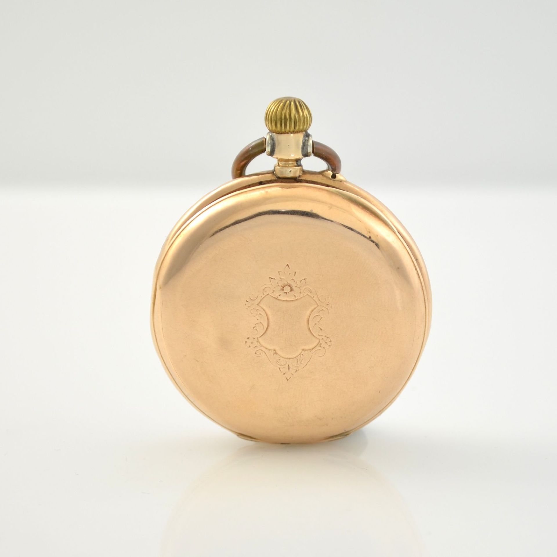 Open face 14k pink gold pocket watch, Switzerland around 1900, 1-cover gold case dent, enamel dial - Bild 2 aus 7