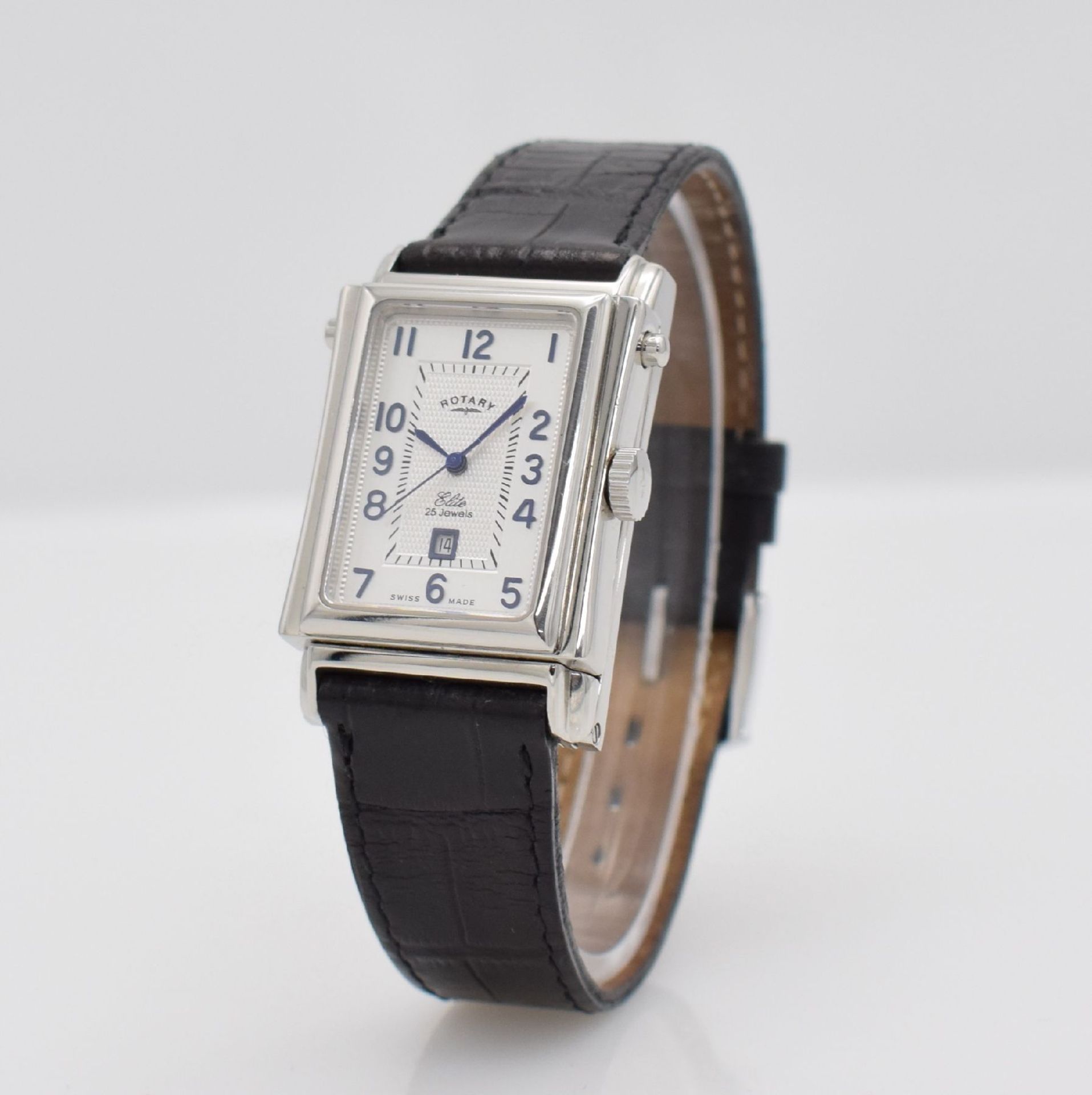 ROTARY rectangular rotating gents wristwatch in steel, Switzerland around 2001, self winding, on - Bild 3 aus 7