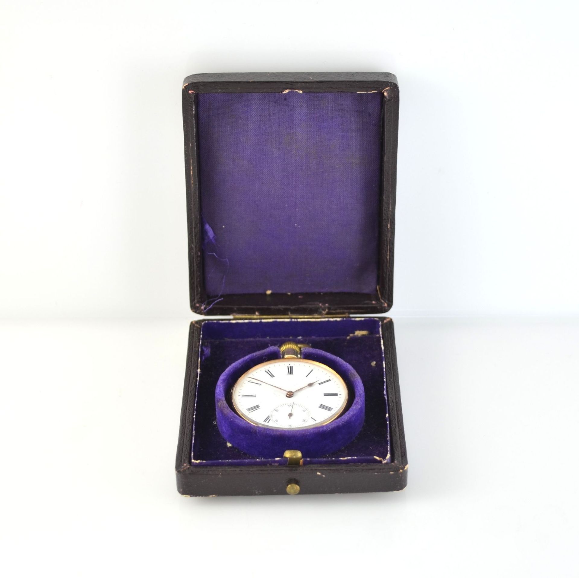 Open face 14k pink gold pocket watch, Switzerland around 1900, 1-cover gold case dent, enamel dial - Bild 7 aus 7