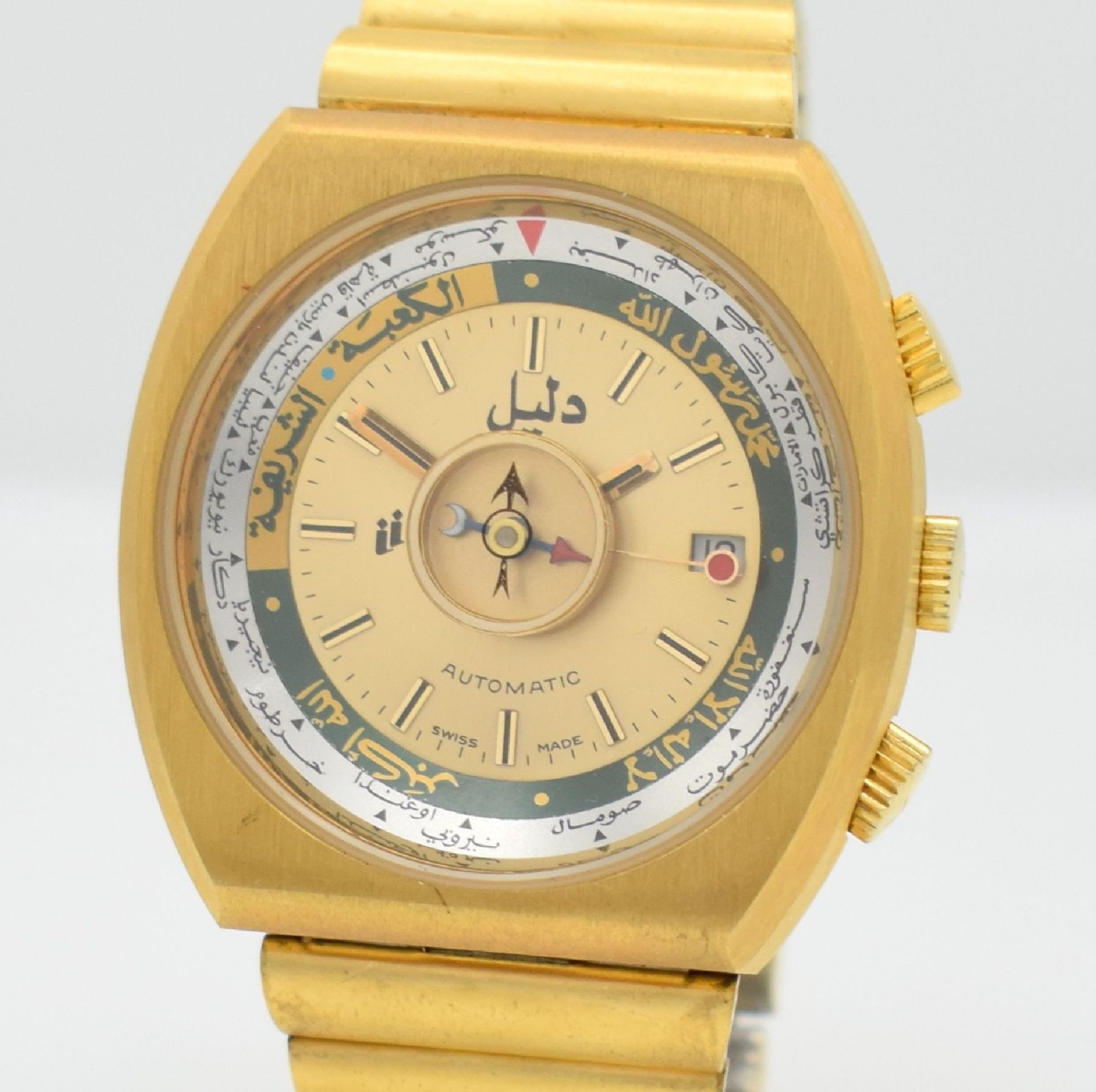 DALIL Moslems-Watch unworn gents wristwatch with compass, Switzerland around 1975, self winding, - Bild 4 aus 5