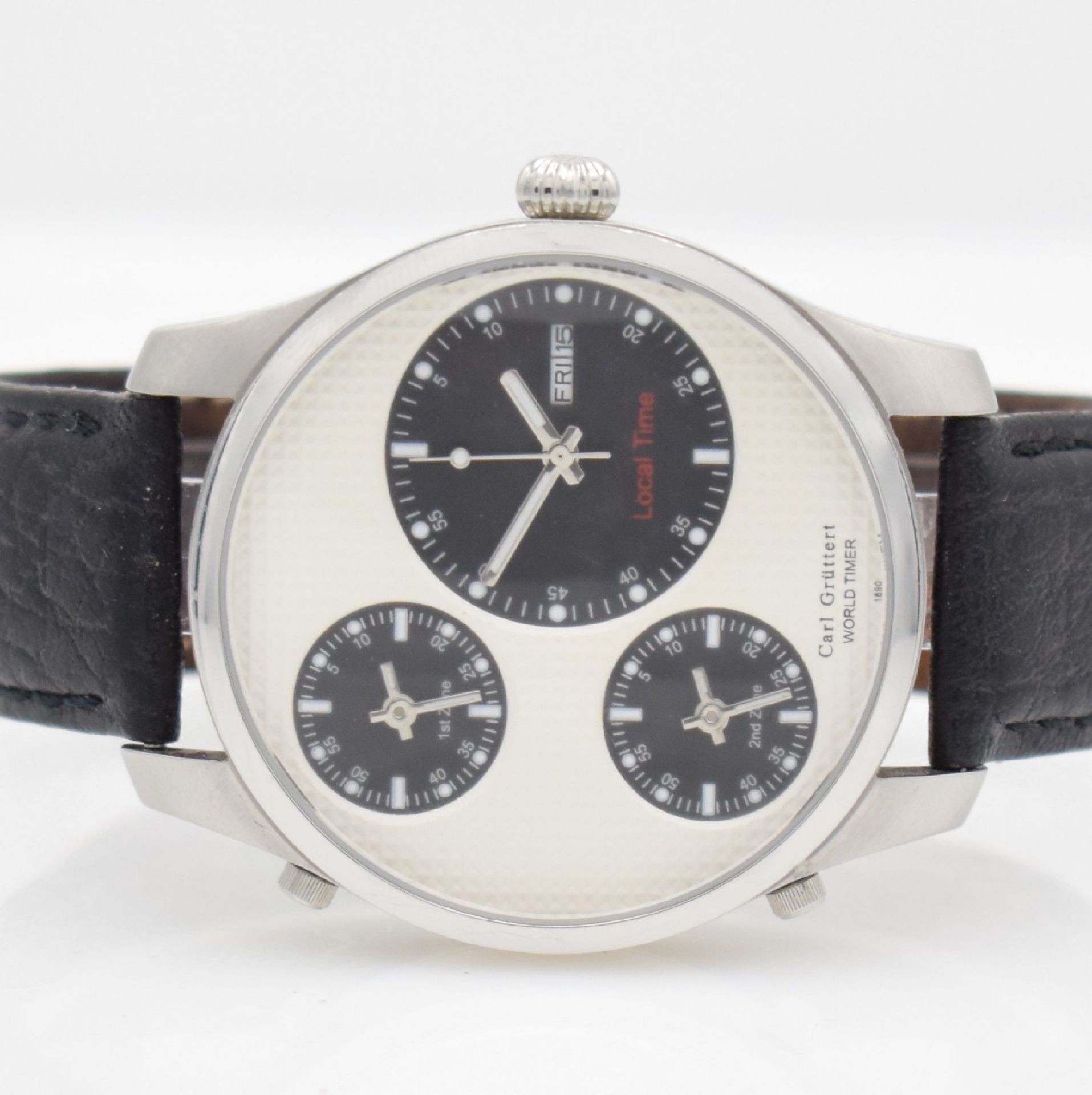 CARL GRÜTTERT Worldtimer limited gents- wristwatch in steel, Switzerland around 2000, large - Bild 2 aus 7