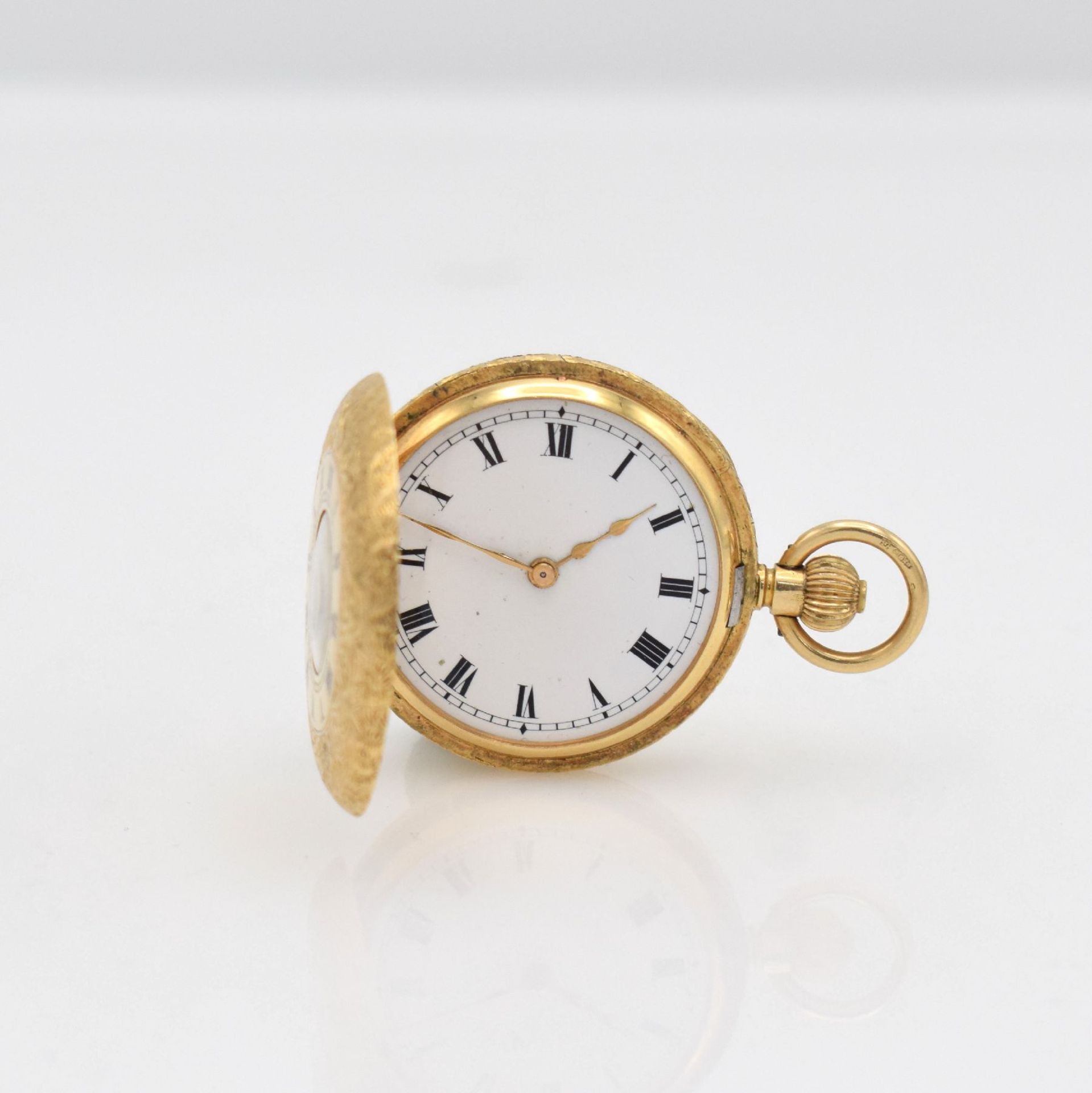 15k yellow gold ladies half-hunter pocket watch with 8k yellow gold chain, England/Switzerland - Bild 2 aus 9