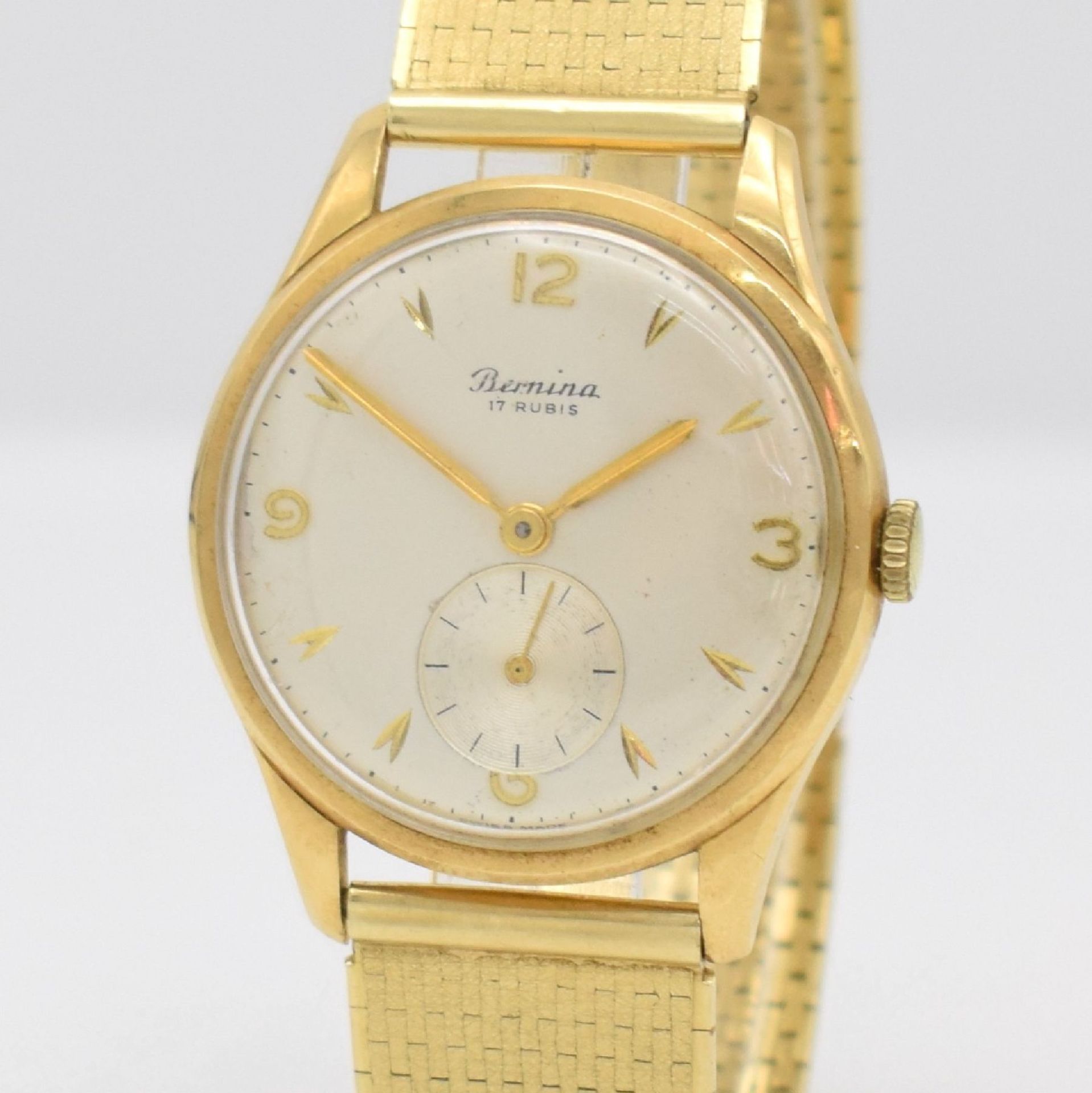 BERNINA 18k yellow gold gents wristwatch with 14k yellow gold bracelet, Switzerland around 1960, - Bild 4 aus 7