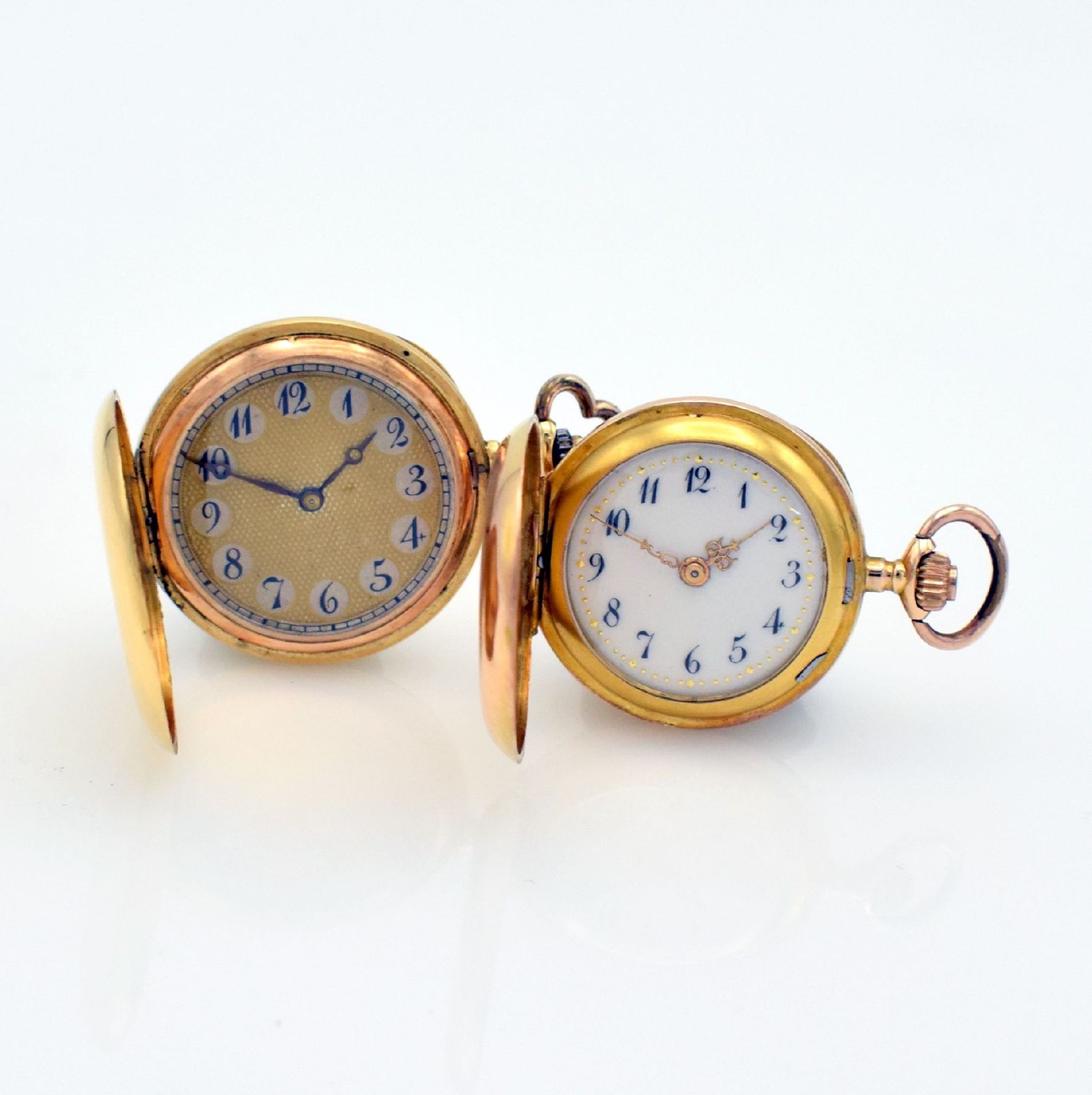 Set of 2 18k & 14k yellow gold ladies hunting cased pocket watches, Switzerland around 1890, both - Bild 2 aus 9