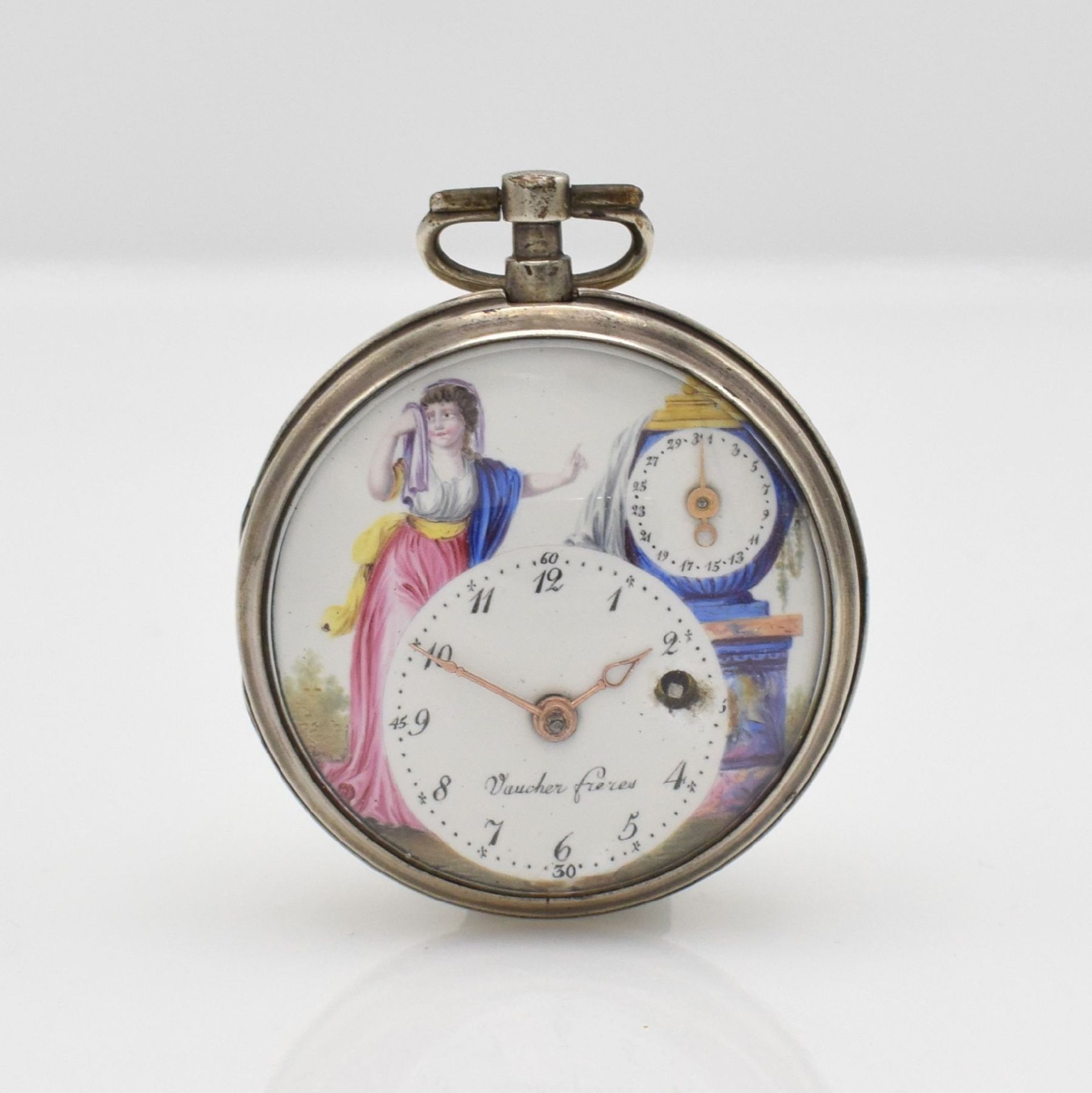 VAUCHER FRERES verge watch with polychrom painted enamel dial & date + one verge watch, - Bild 2 aus 13