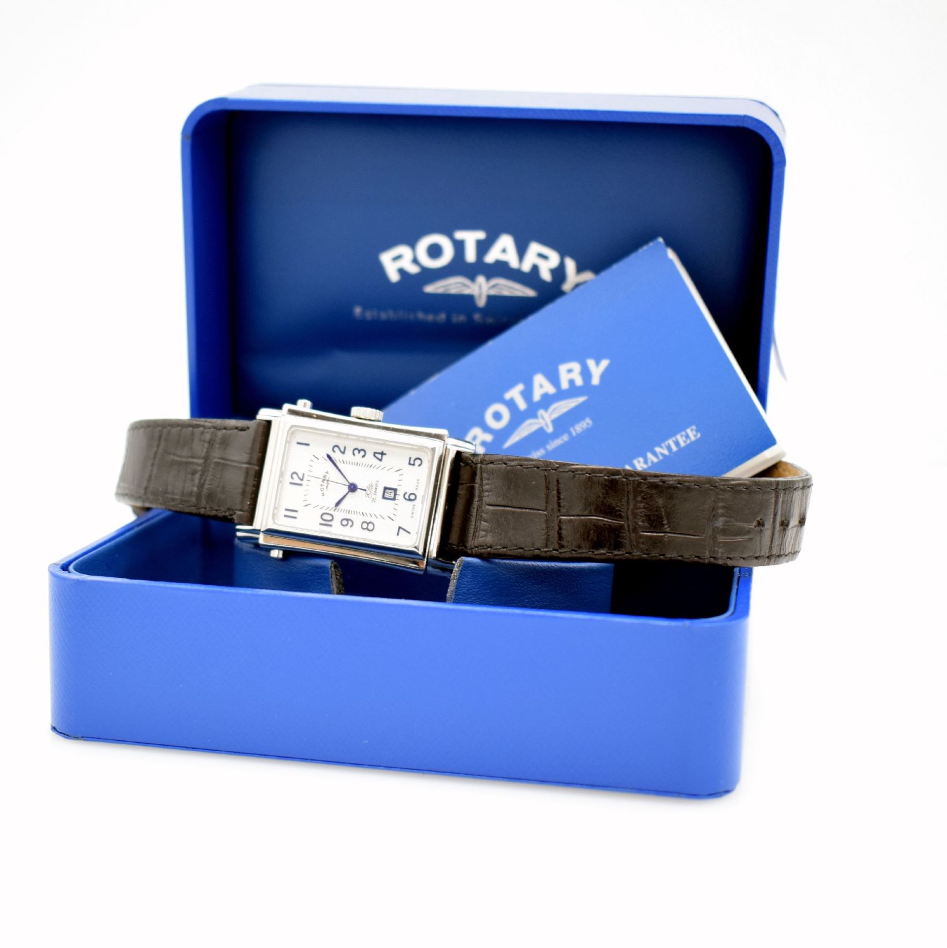 ROTARY rectangular rotating gents wristwatch in steel, Switzerland around 2001, self winding, on - Bild 7 aus 7