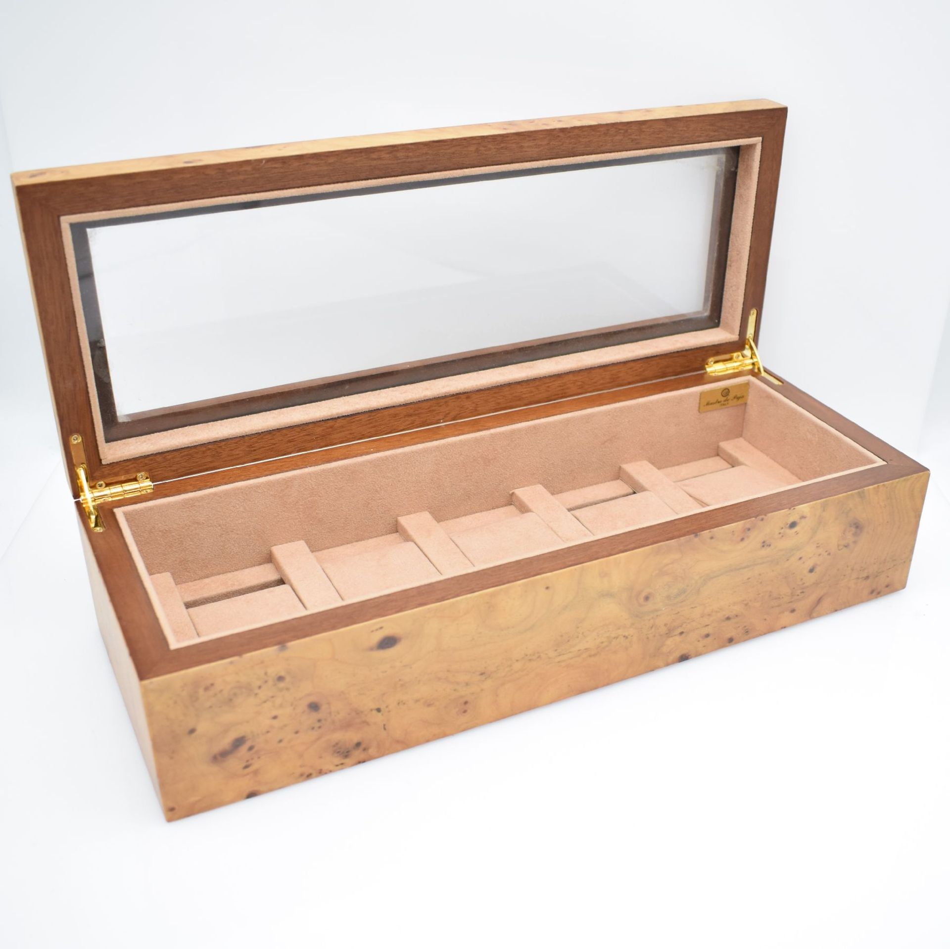 Watch collectors box with root wood veneer & sight glass for 5 wristwatches, measures approx. 36 x - Bild 2 aus 4