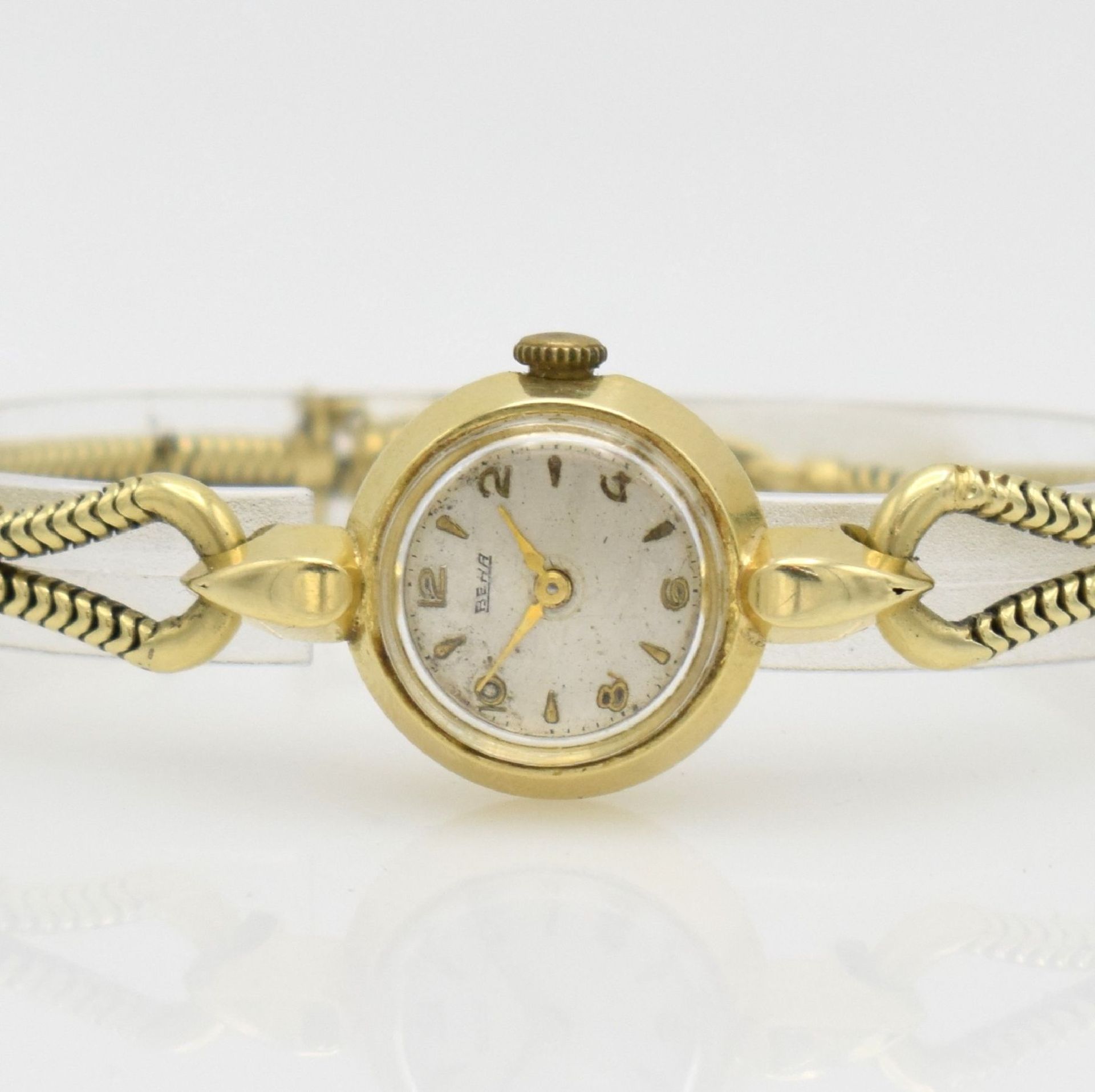 BEHA 14k yellow gold ladies wristwatch Switzerland/Germany around 1950, manual winding, pressed down - Bild 2 aus 5