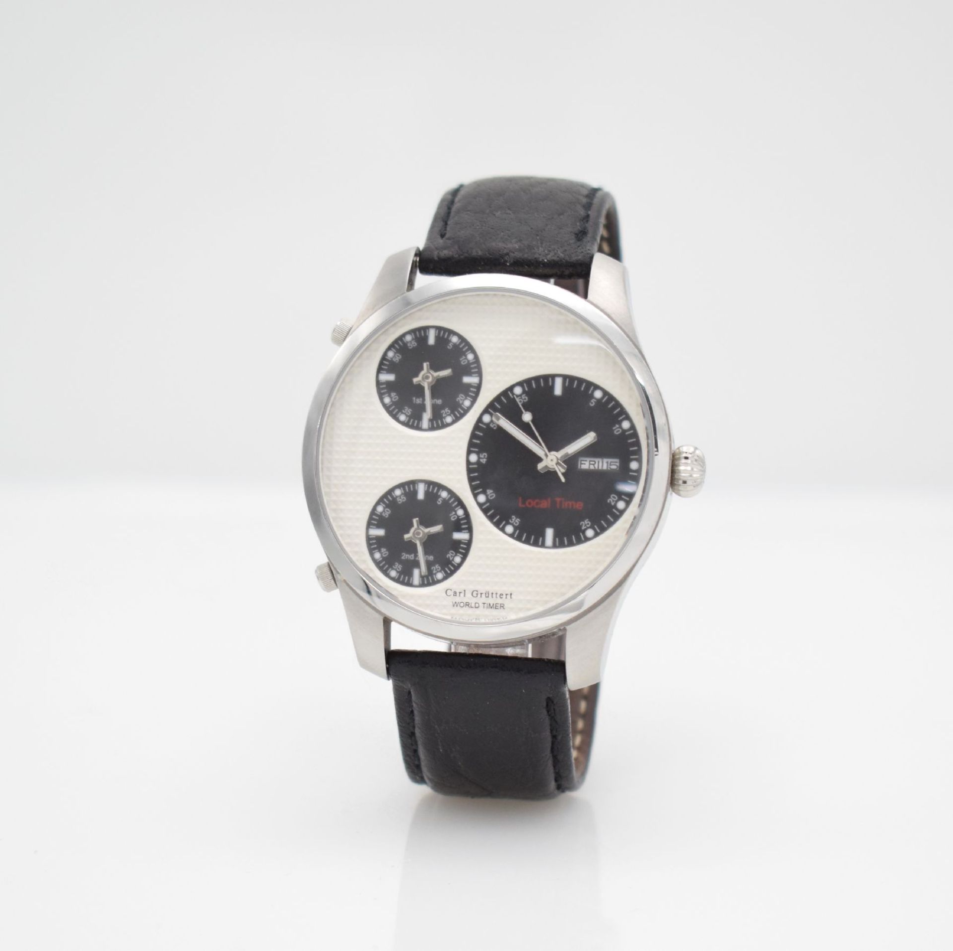 CARL GRÜTTERT Worldtimer limited gents- wristwatch in steel, Switzerland around 2000, large - Bild 3 aus 7