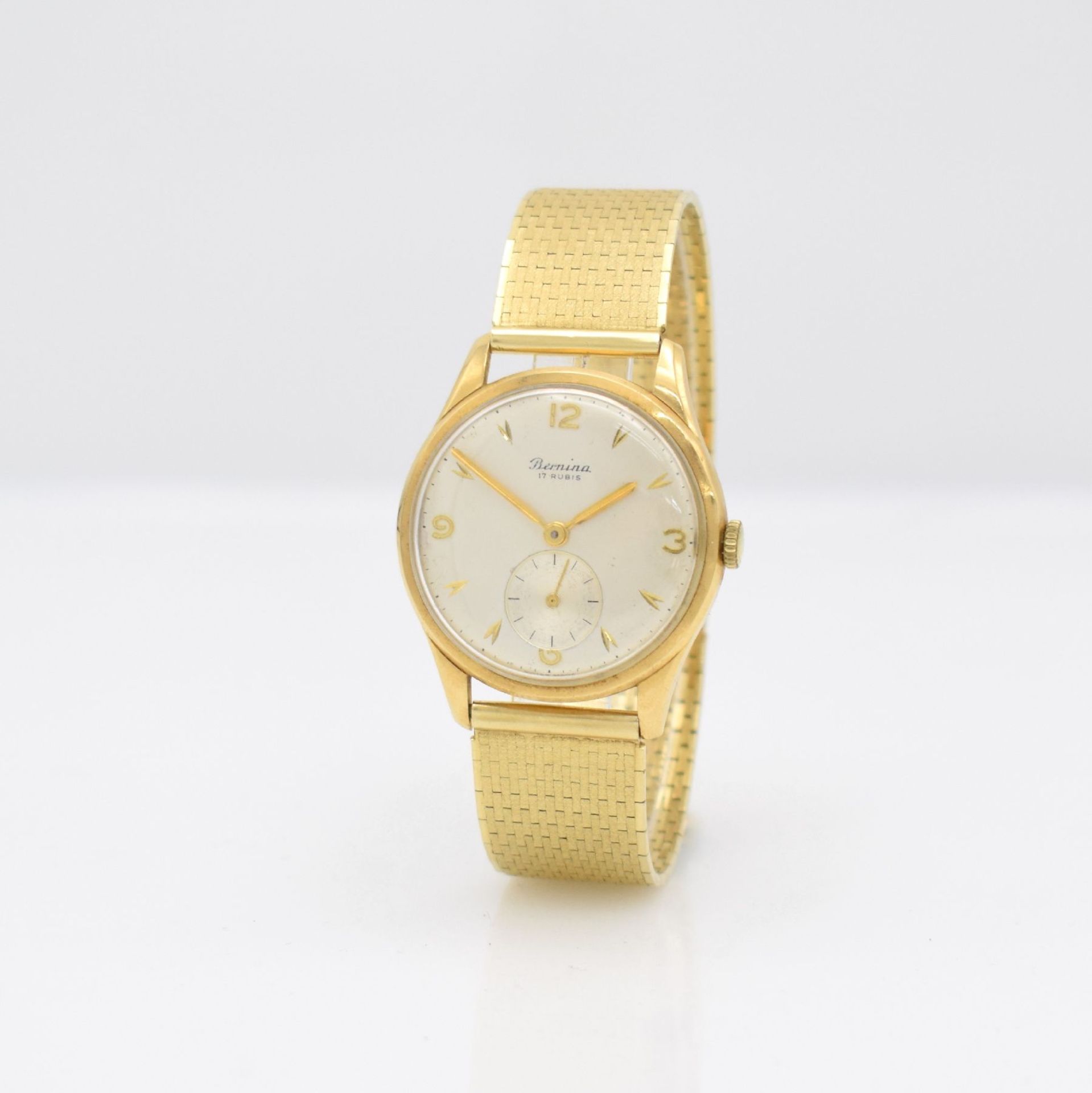 BERNINA 18k yellow gold gents wristwatch with 14k yellow gold bracelet, Switzerland around 1960, - Bild 3 aus 7