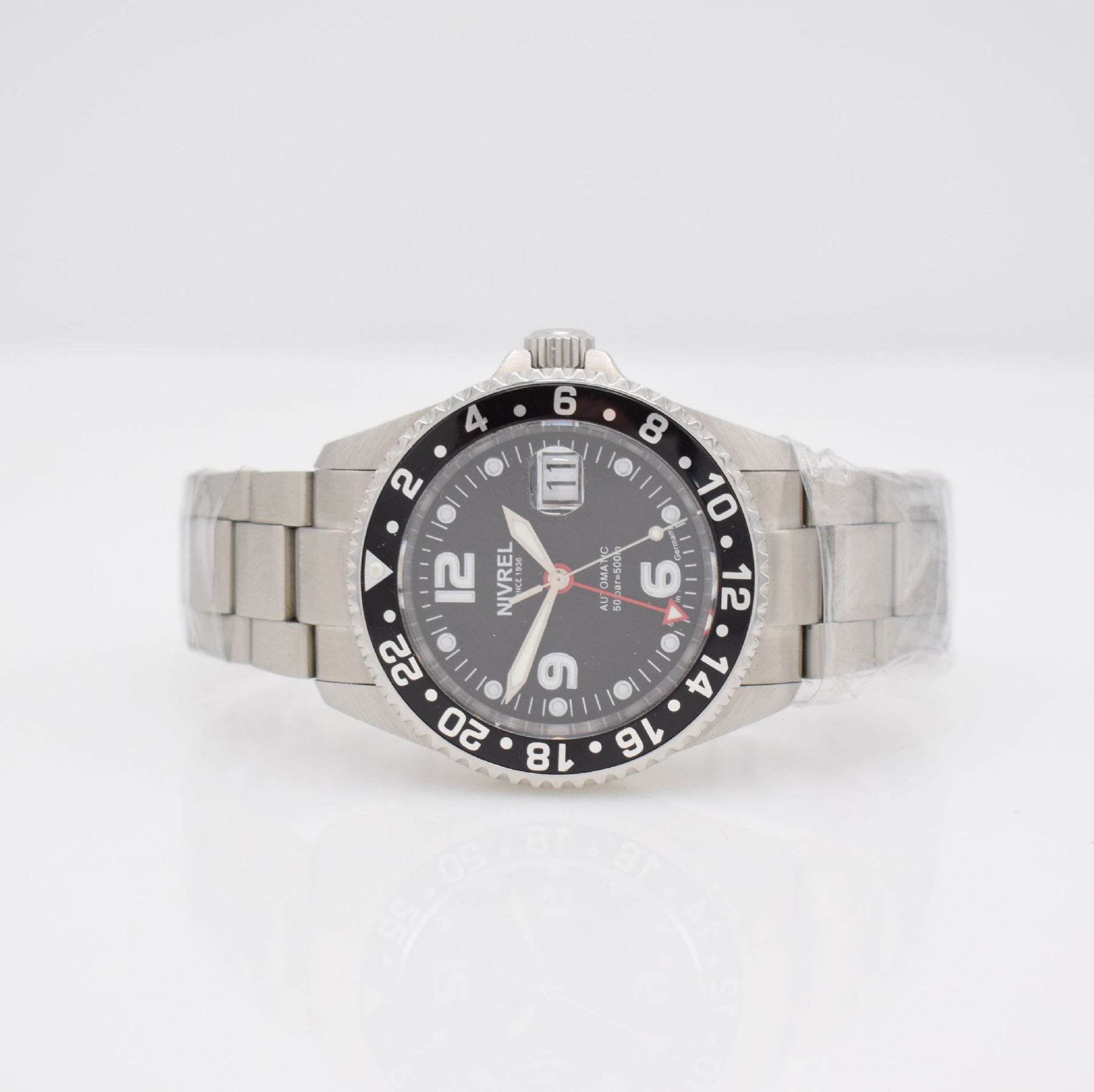 NIVREL gents wristwatch Deep Ocean GMT, self winding, reference 146.001, stainless steel case