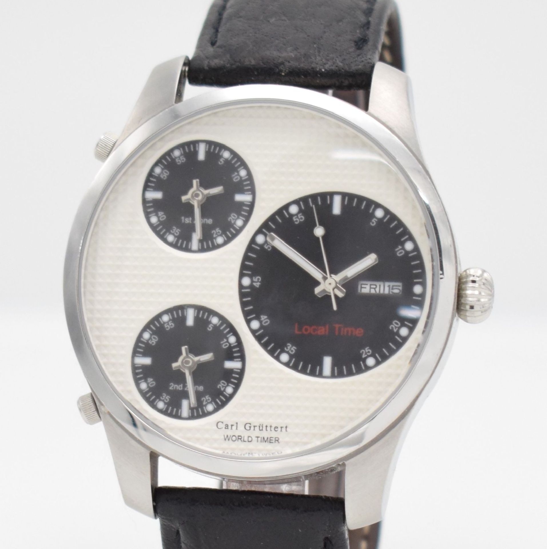 CARL GRÜTTERT Worldtimer limited gents- wristwatch in steel, Switzerland around 2000, large - Bild 4 aus 7