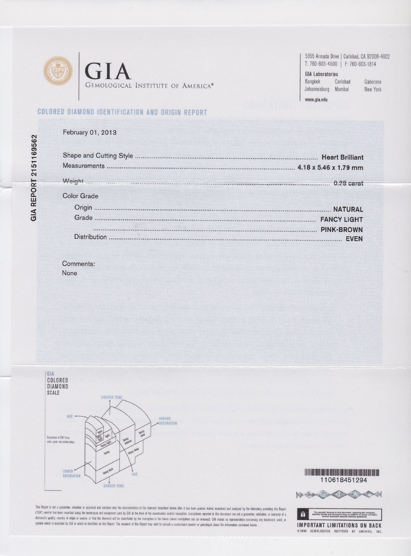 Sealed diamond-heart 0.28 ct , Natural, Fancy Light Pink-Brown, GIA expertise Valuation Price: 1680, - Bild 4 aus 4