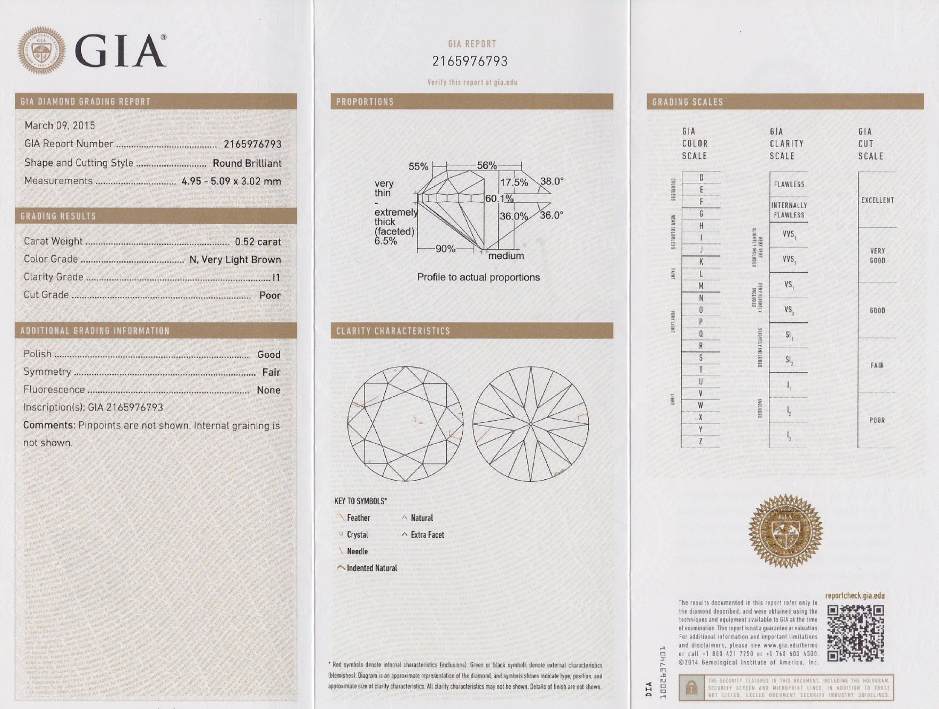 Loose brilliant 0.52 ct N Very Light Brown/ p 1, with GIA expertise Valuation Price: 1190, - - Bild 4 aus 4