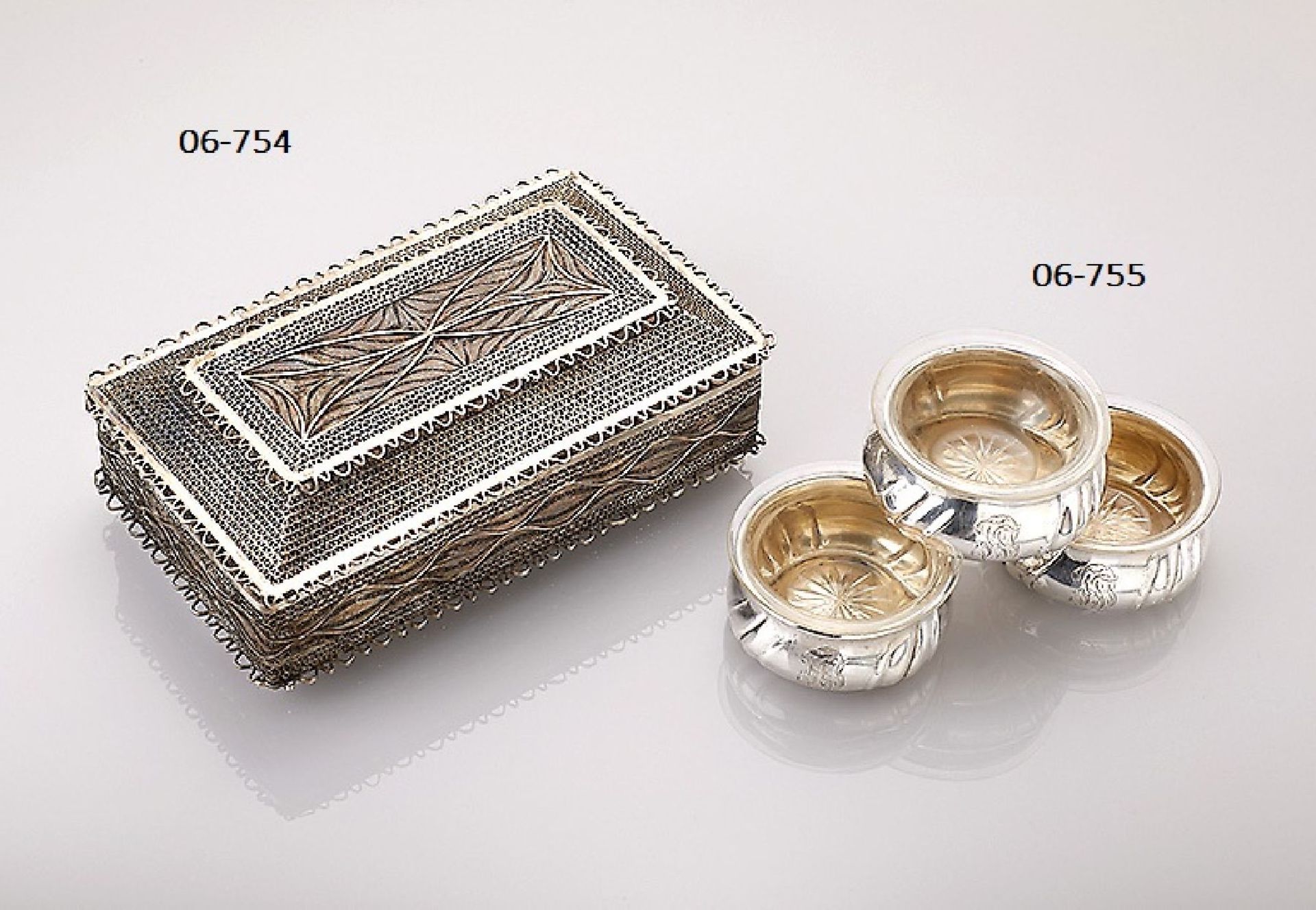 6 finger bowls, german approx. 1900 , 3 x 800 respectively silver 830, gadrooned, with glass - Bild 2 aus 2