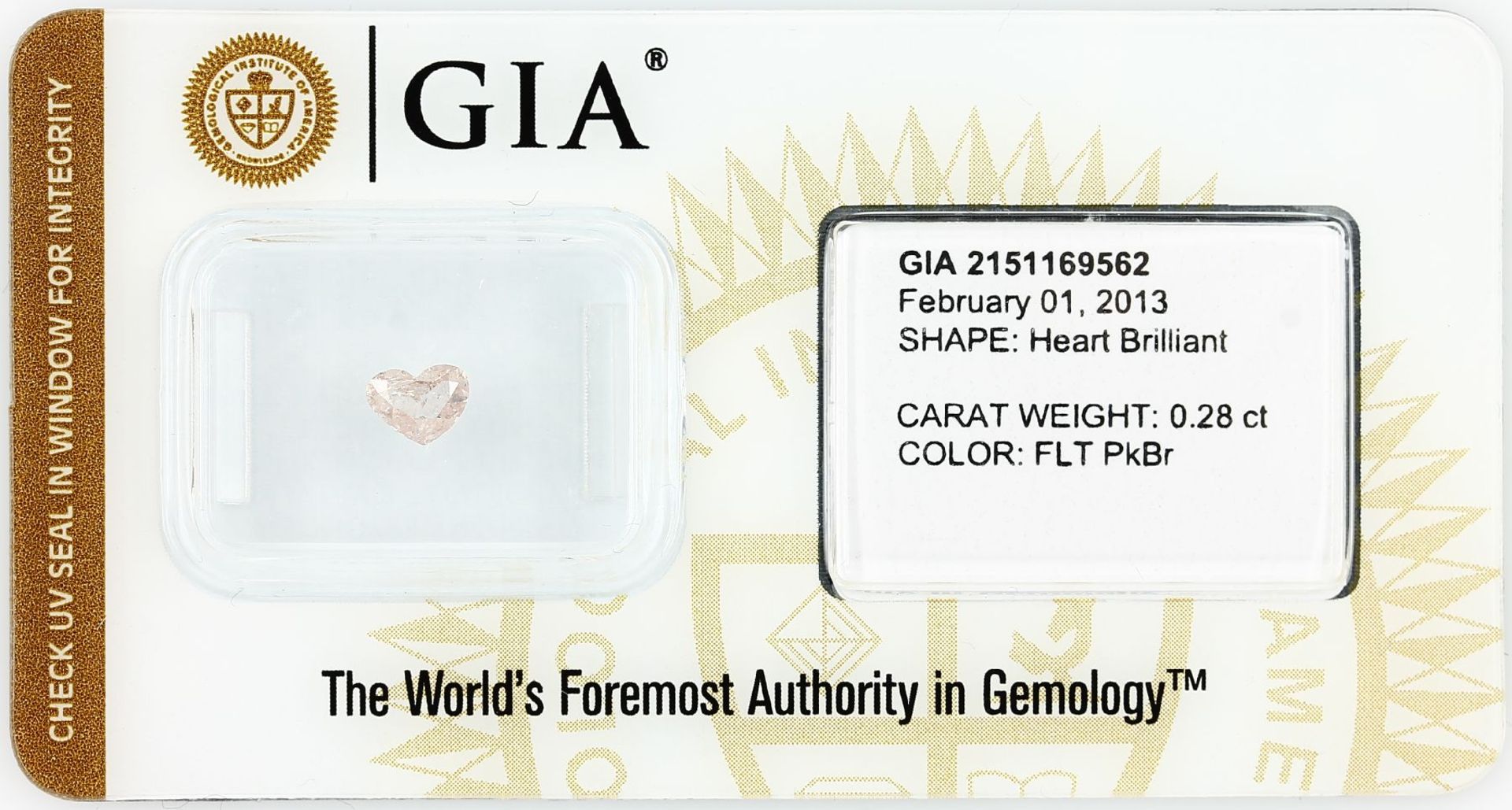 Sealed diamond-heart 0.28 ct , Natural, Fancy Light Pink-Brown, GIA expertise Valuation Price: 1680,