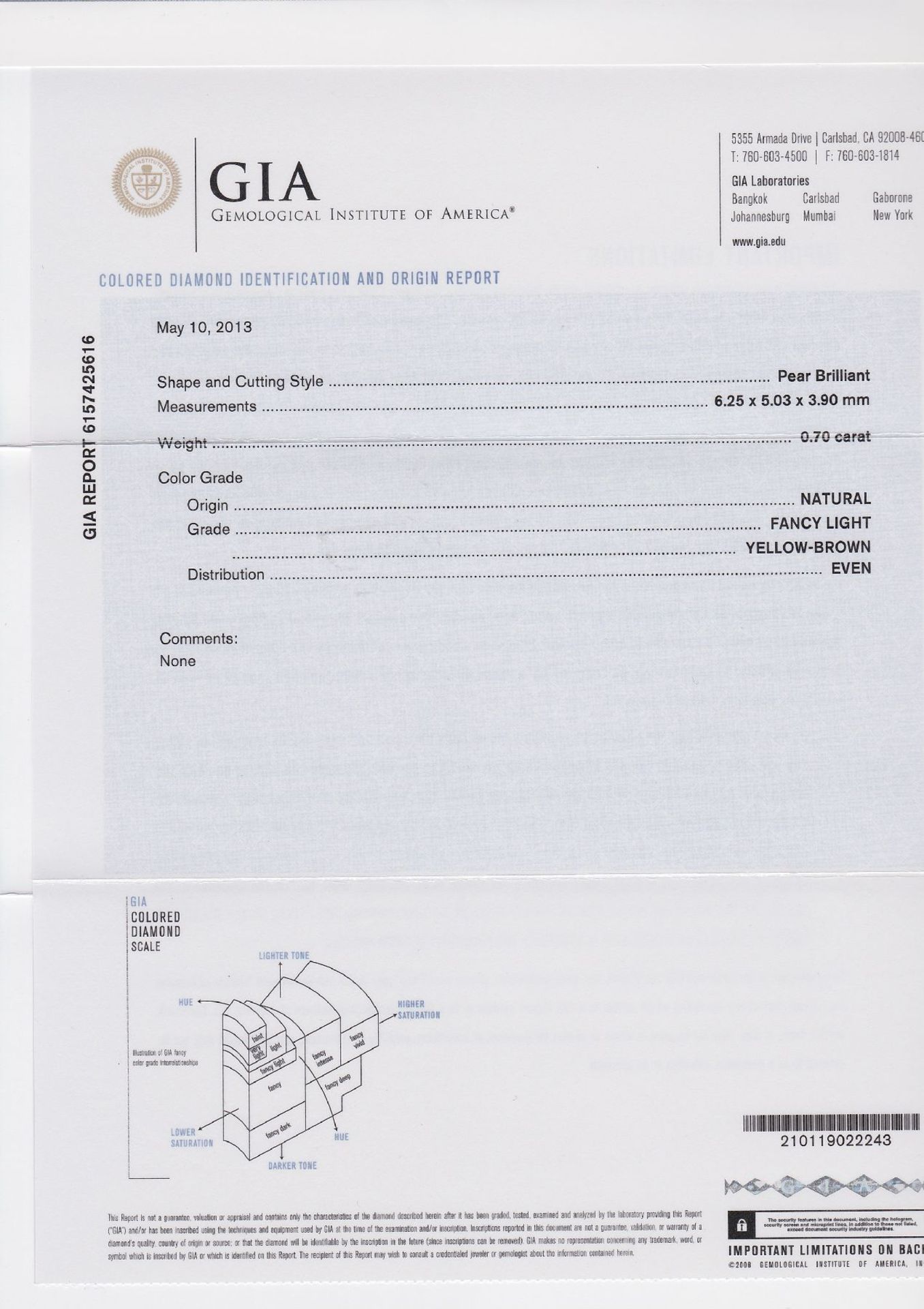 Sealed diamond-pear 0.70 ct, Natural, Fancy Light Yellow-Brown, GIA expertise Valuation Price: 1610, - Bild 4 aus 4