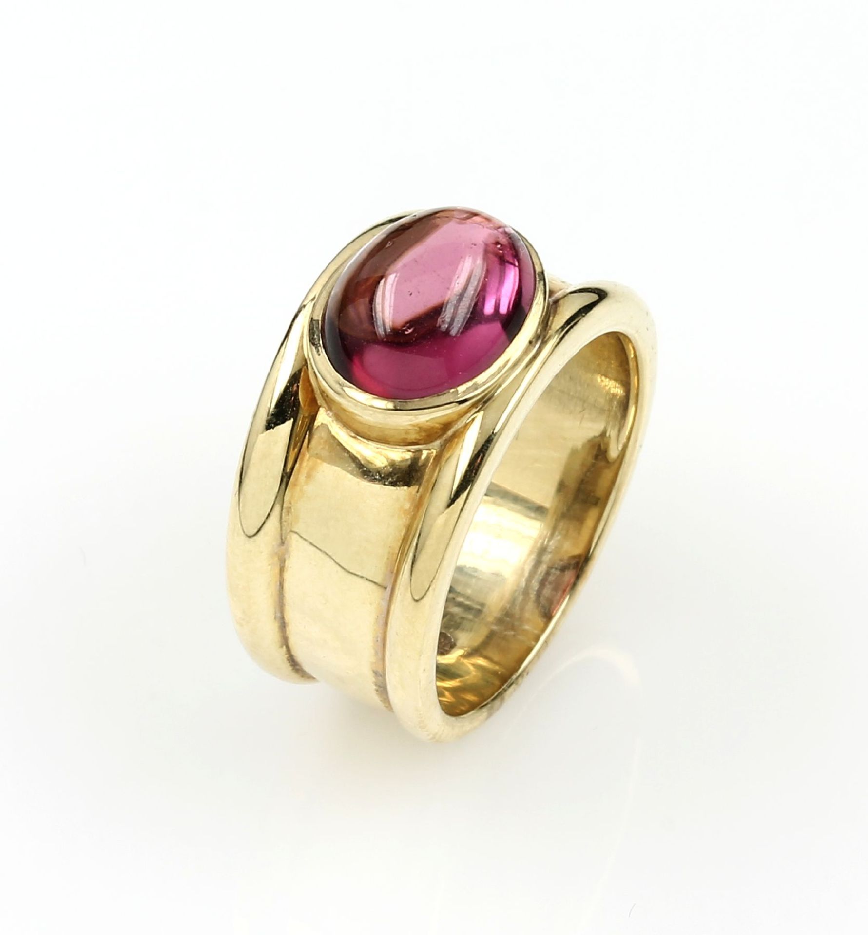 14 kt gold ring with tourmaline , YG 585/000, centered oval tourmaline cabochon, ringsize 51,