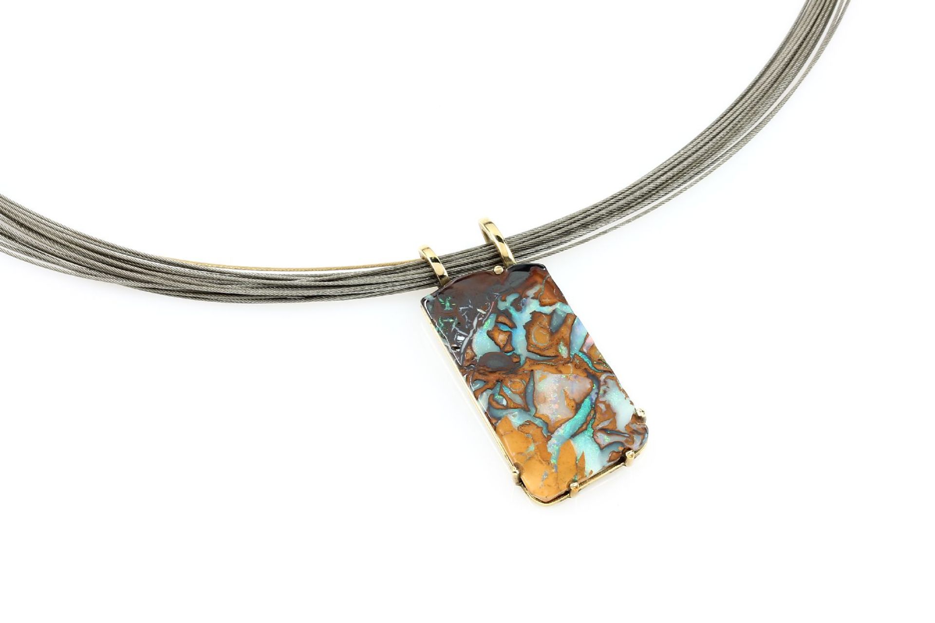 14 kt gold pendant with boulder opal , YG 585/000 tested, boulder opal approx. 15.0 ct, with 20-