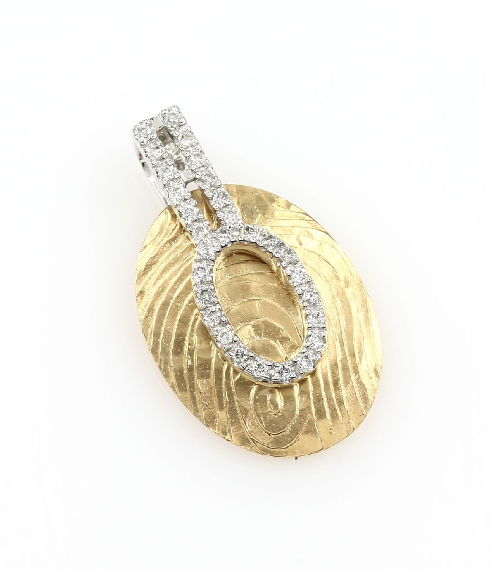 14 kt gold pendant with diamonds , YG/WG 585/000, 28 diamonds total approx. 0.19 ct (engraved)