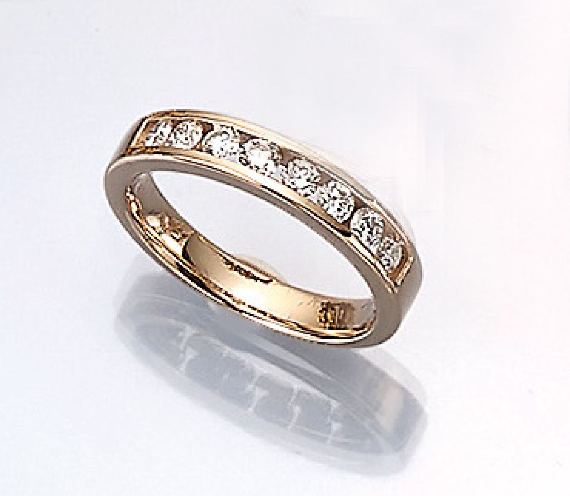 14 kt gold half memory ring with brilliants , YG 585/000, brilliants total approx. 0.40 ct