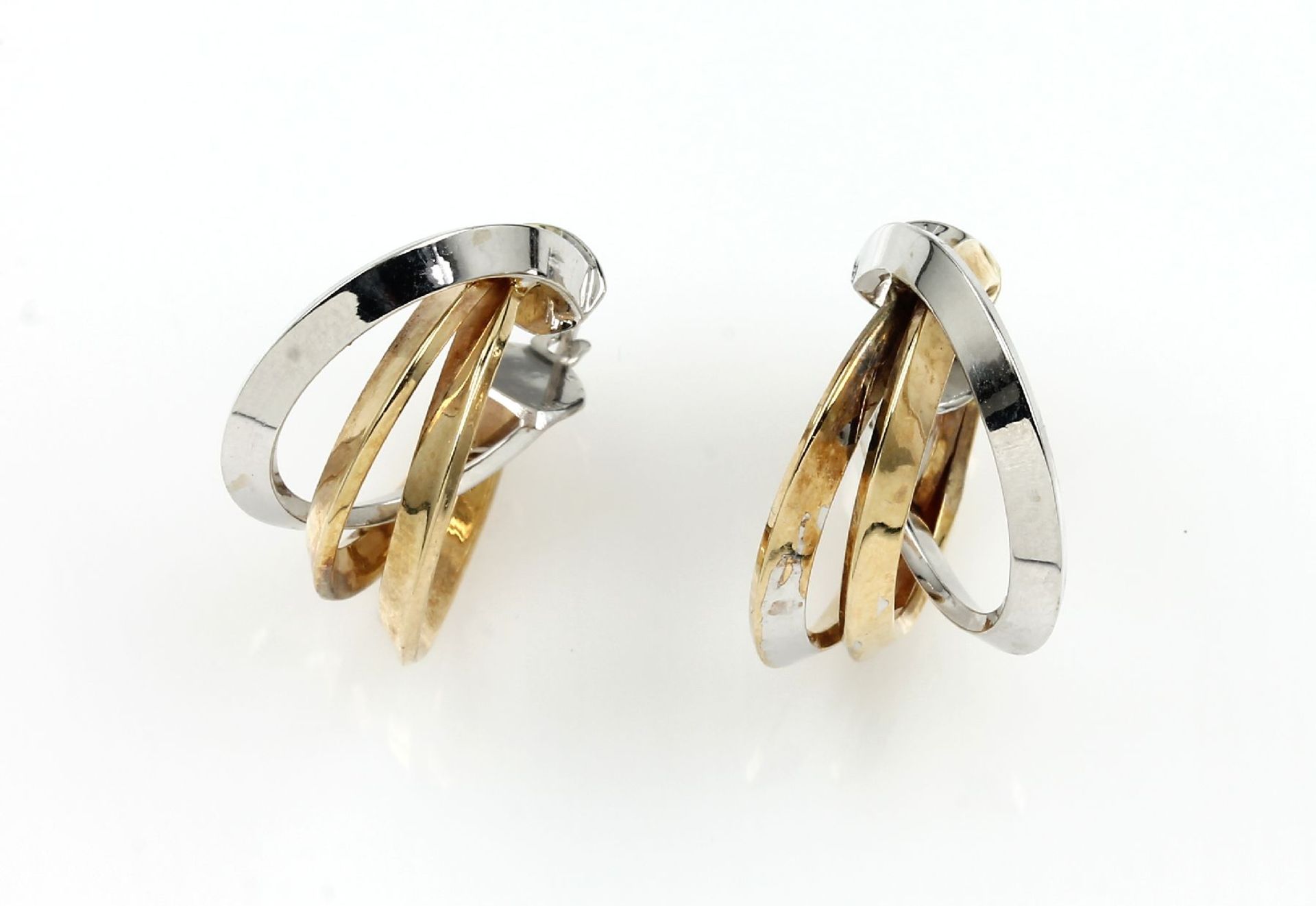 Pair of 14 kt gold hoop earrings , YG/WG 585/000, approx. 4.3 g, intertwined links, manufacturer's