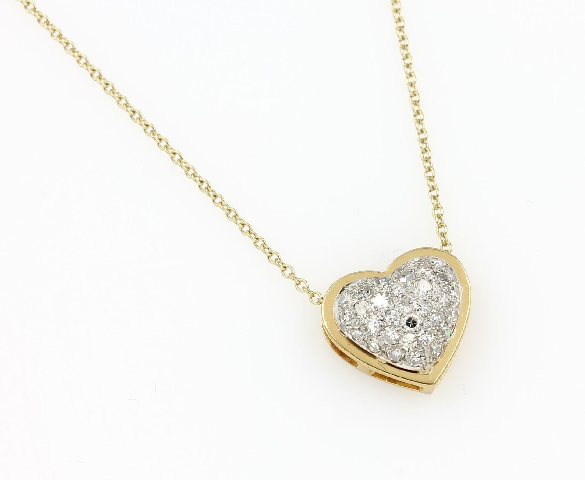 18 kt gold pendant "heart" with diamonds , YG/WG 750/000, diamonds in WG setting total approx. 0.