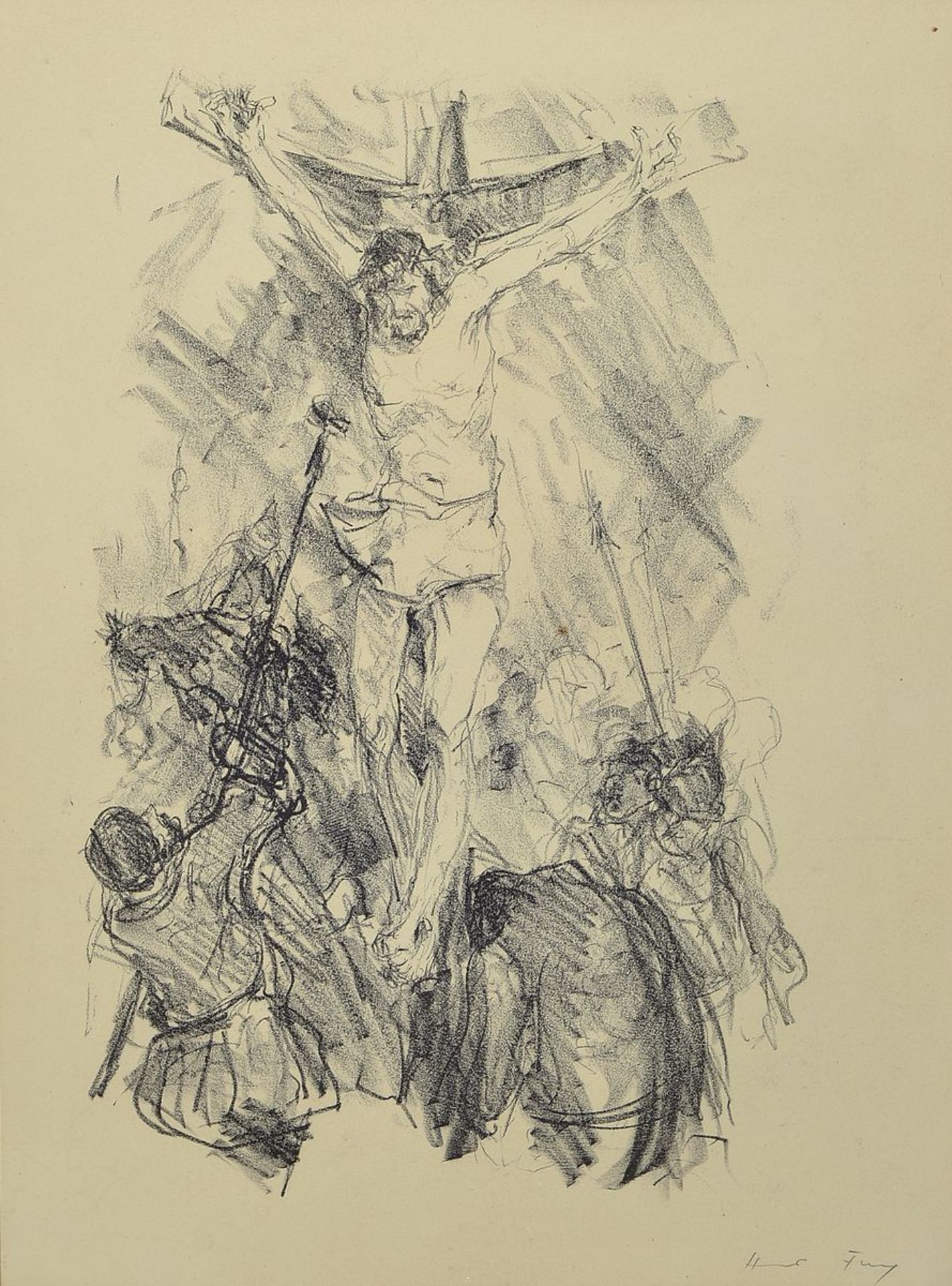 Hanns Fay, 1888 Frankenthal-1957 Neustadt, 2 works: Christ on the cross, lithograph, handsigned, - Bild 4 aus 6