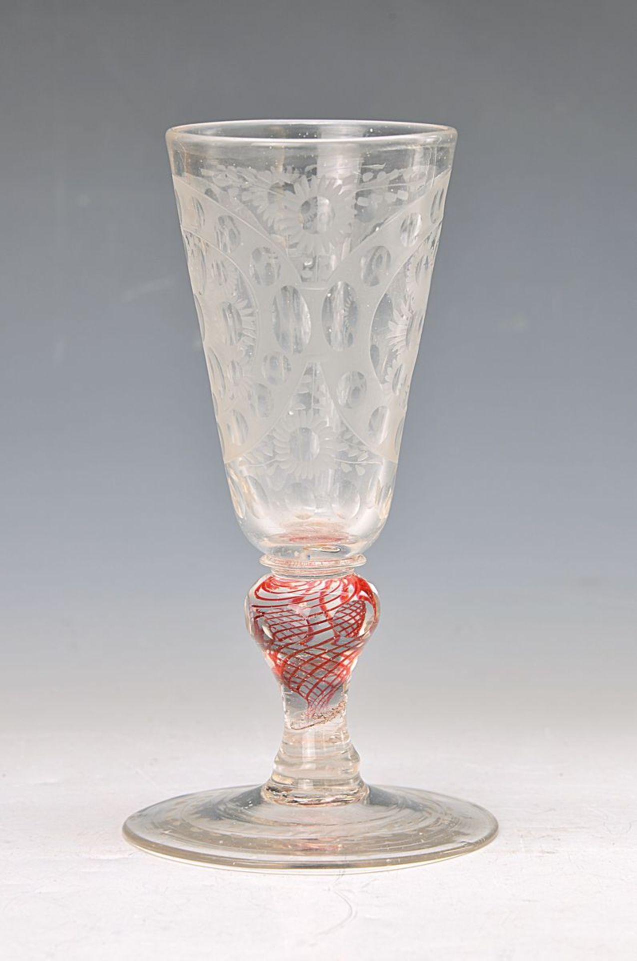goblet, Bohemia, around 1700, colorless blown glass with two grounded circles of double lentil-cut