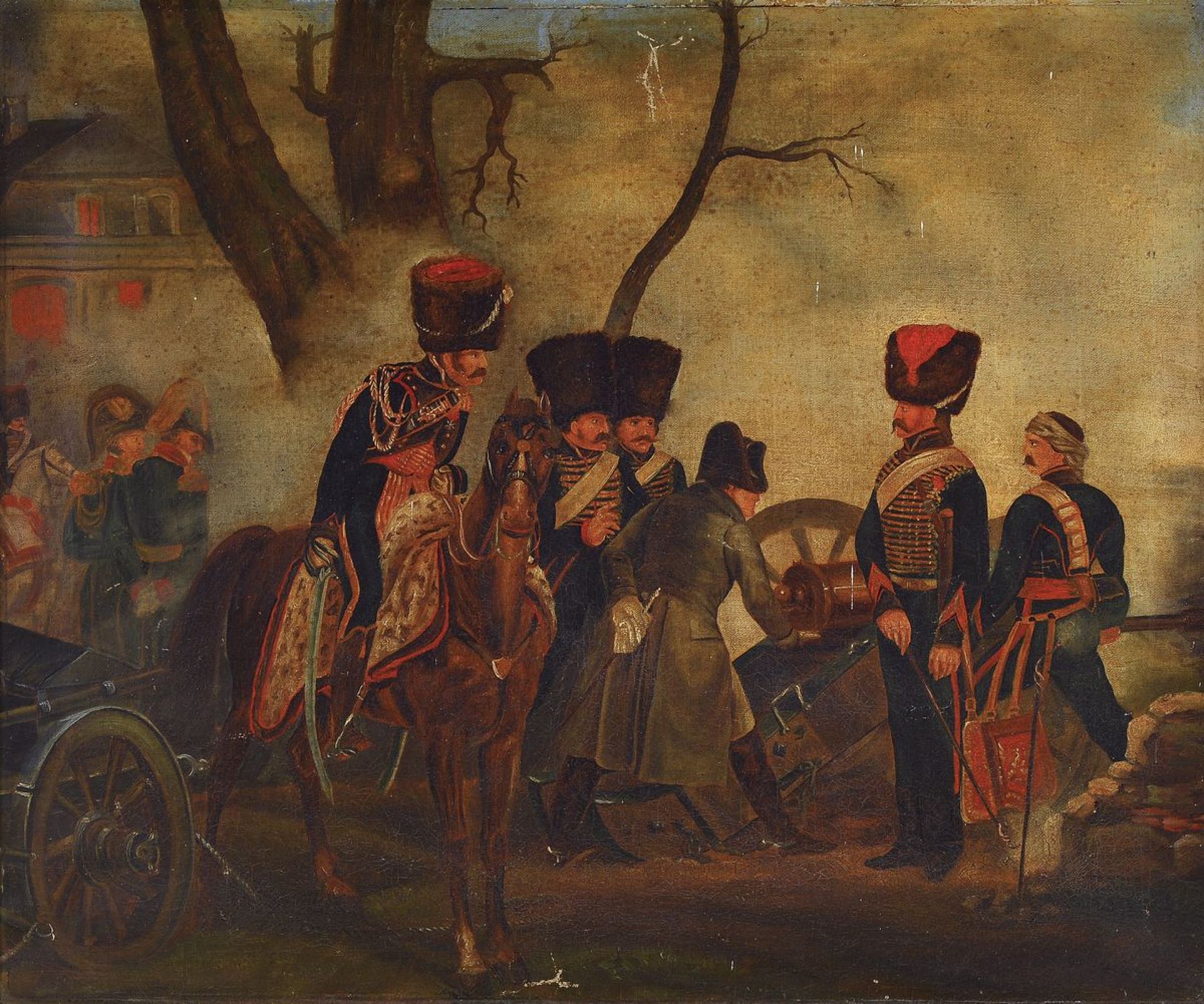 Unidentified artist, probably France, around 1830, Napoleon Bonaparte inspecting a cannon, oil /