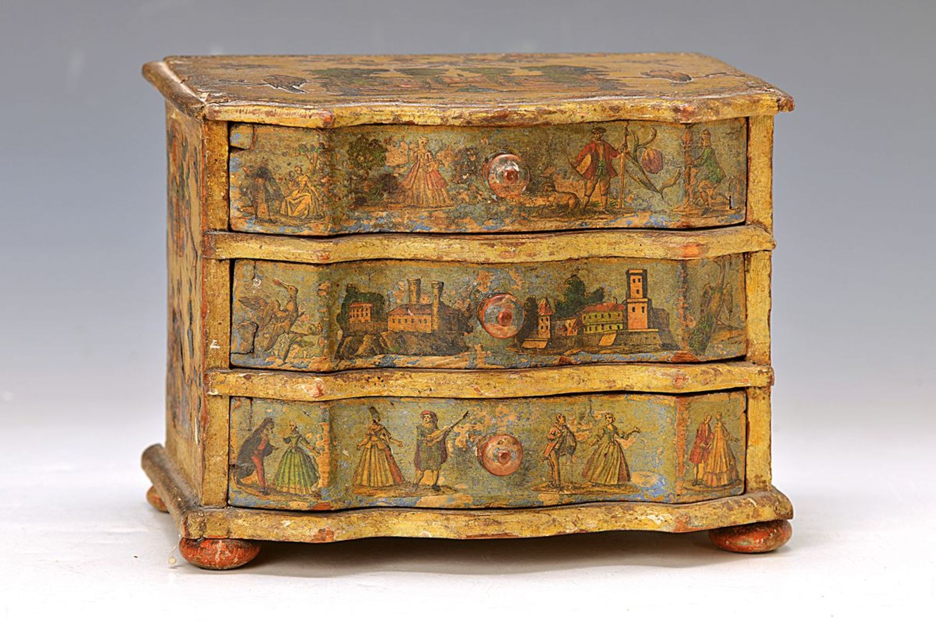 Baroque Model chest of drawers, Southern Germany around 1750/60, softwood, double cambered, with