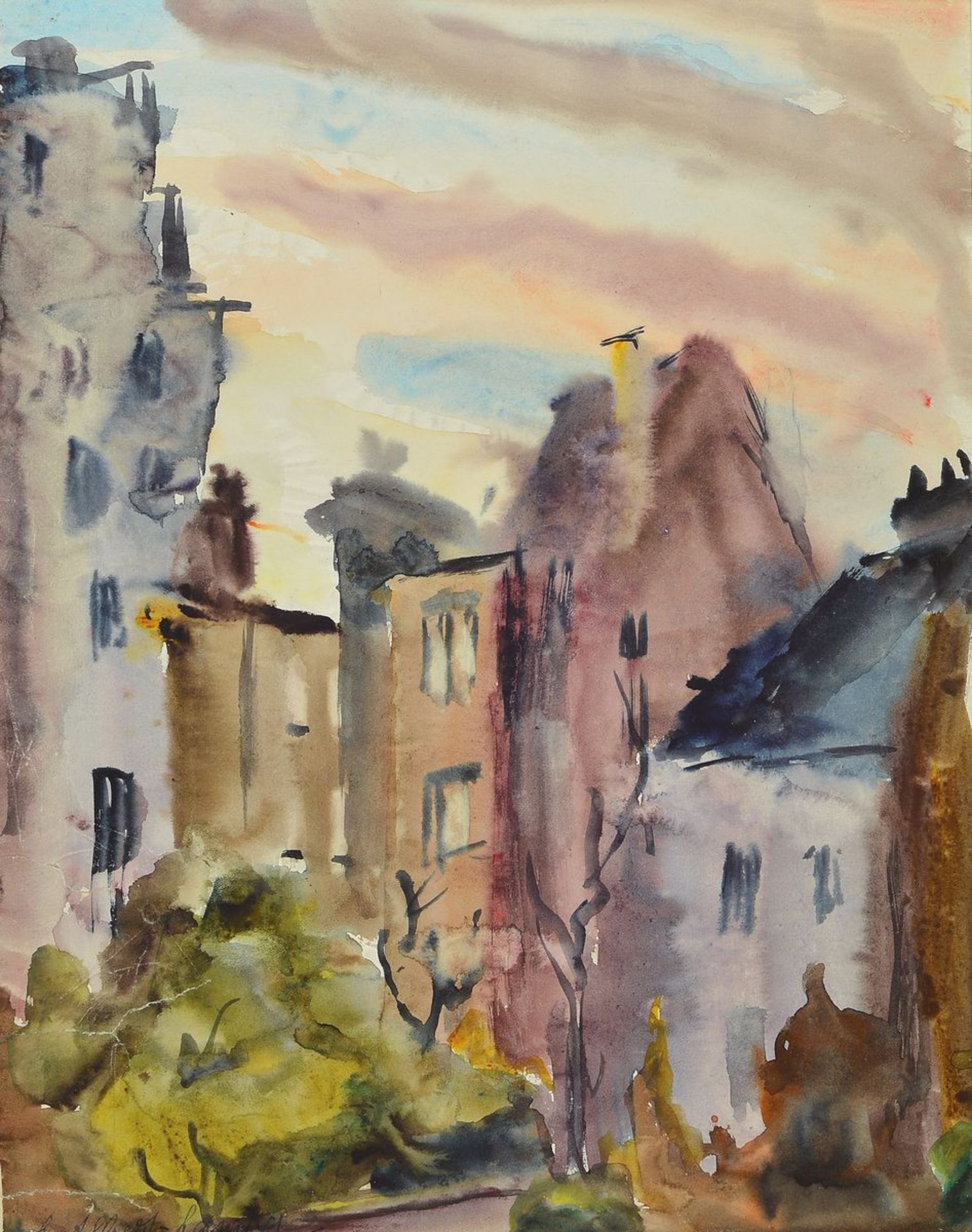 Loulou Albert Lasard, 1885 Metz - 1869, southern cityscape, watercolor, signed lower right, slightly