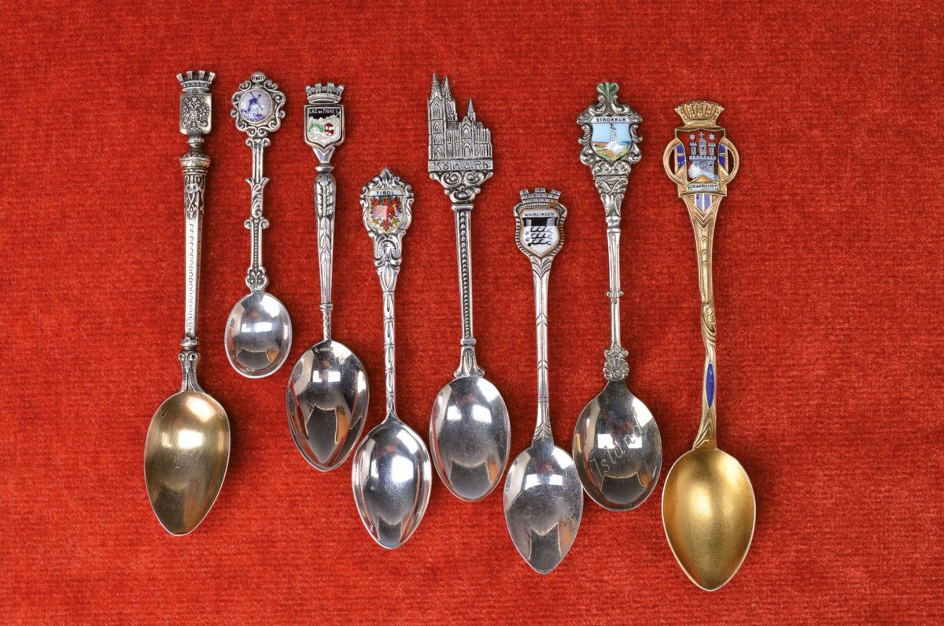 large convolute of Souvenir spoons, 20th c., 7of silver: Mürren, Göttingen, Gelsenkirchen, - Bild 2 aus 2