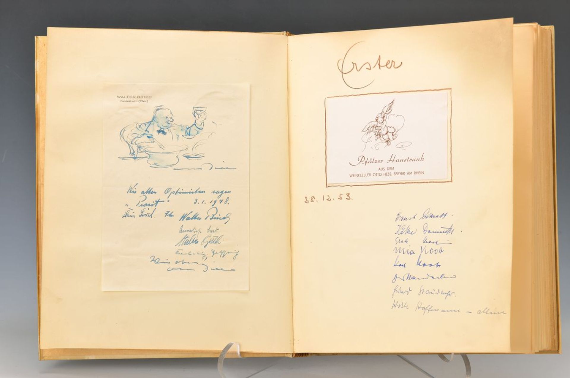 visitors' book of the Villa Hess in Speyer, of 1948 until 1965, inter alia many artist and people of