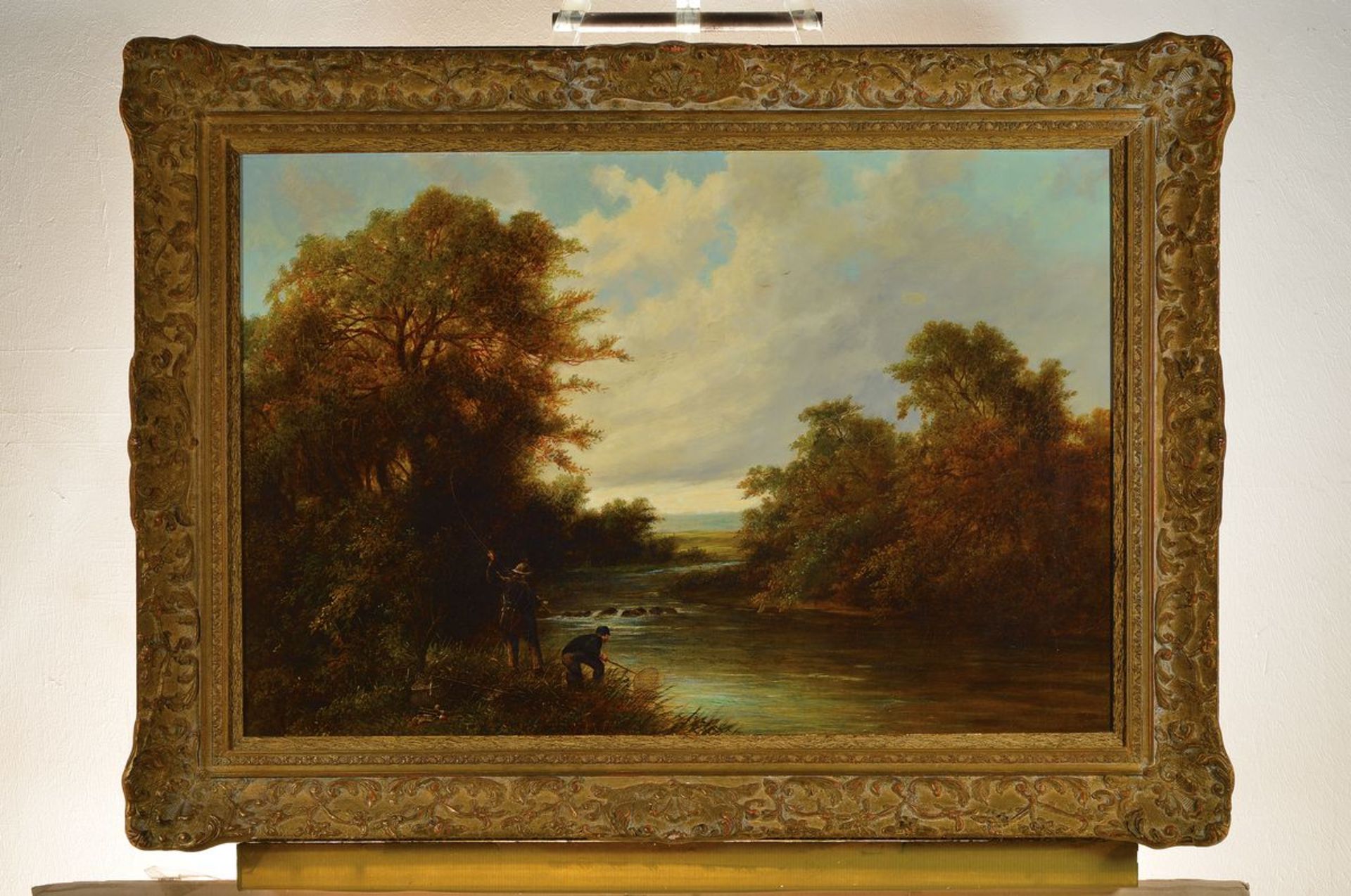 J.C. Ward, painter of the 19th century, Romantic landscape with fisher on the shore, oil / canvas, - Image 2 of 2
